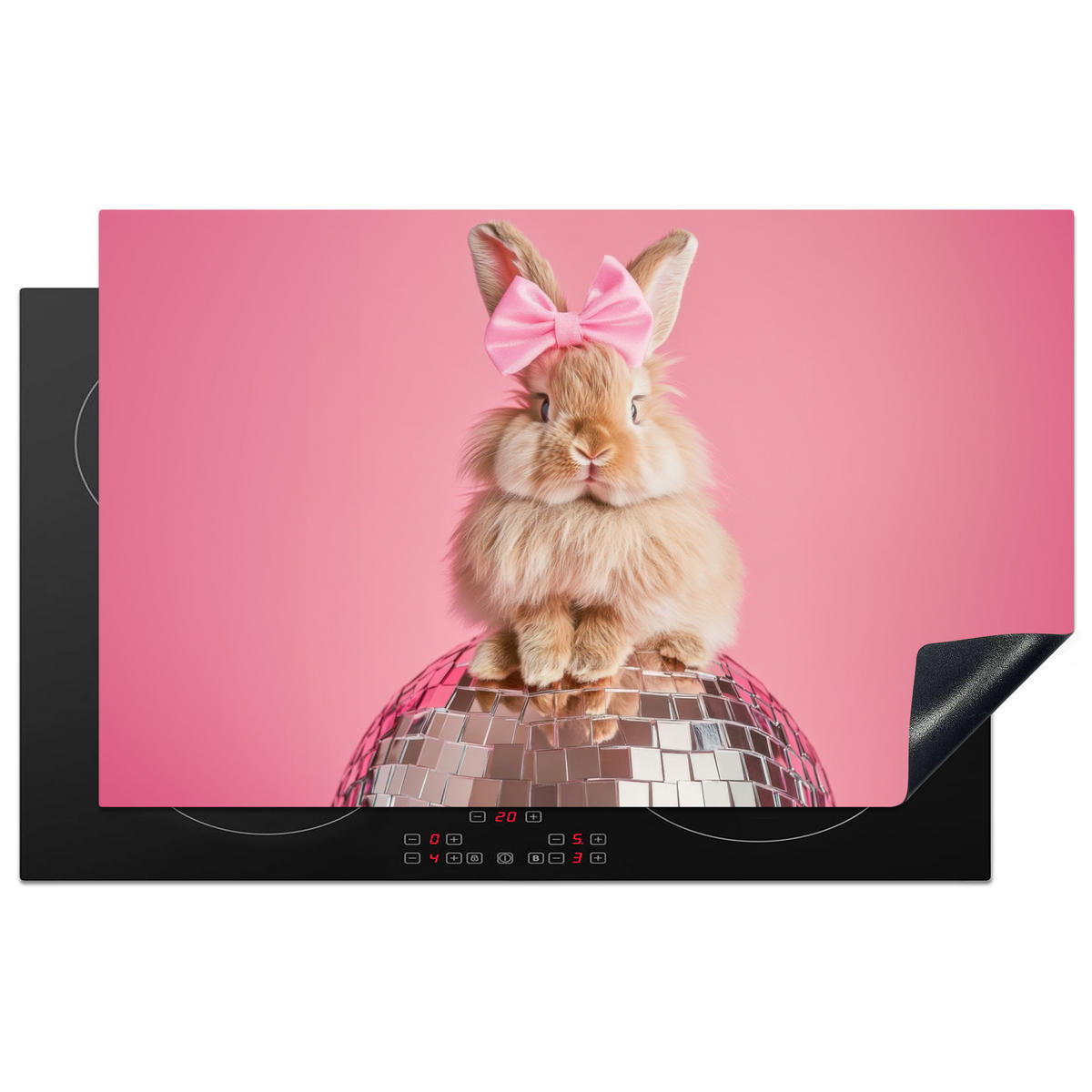 HERDABDECKPLATTE Schleife - Discoball - Kaninchen Ceranfeldabdeckung 85x52 cm - Pink, Kunststoff (85/52/0.2cm) - MuchoWow