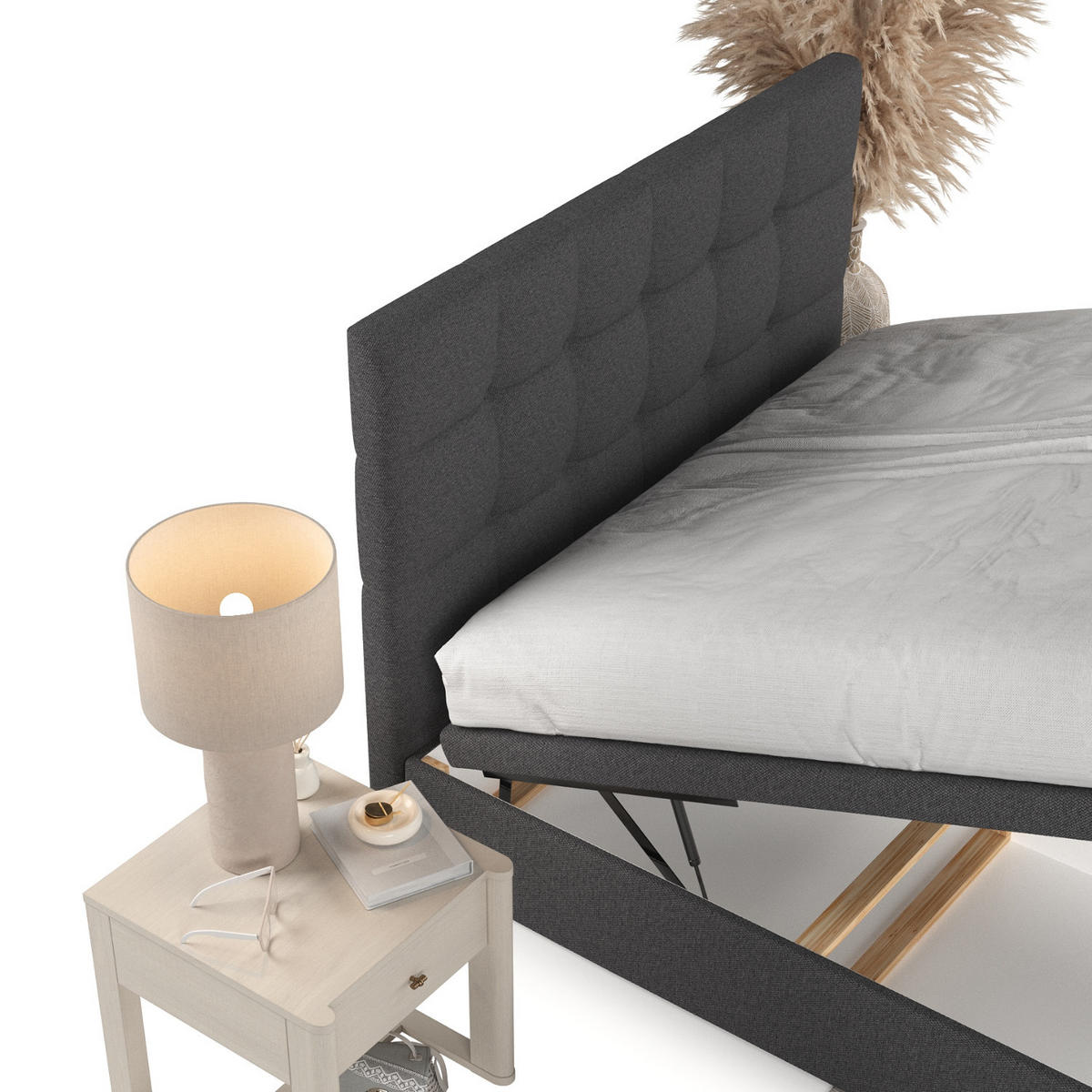 POLSTERBETT Guam mit Stauraum 140/200 cm Anthrazit im Megan Stoff - Anthrazit/Schwarz, Holz/Holzwerkstoff (140/200cm) - AltaBeds