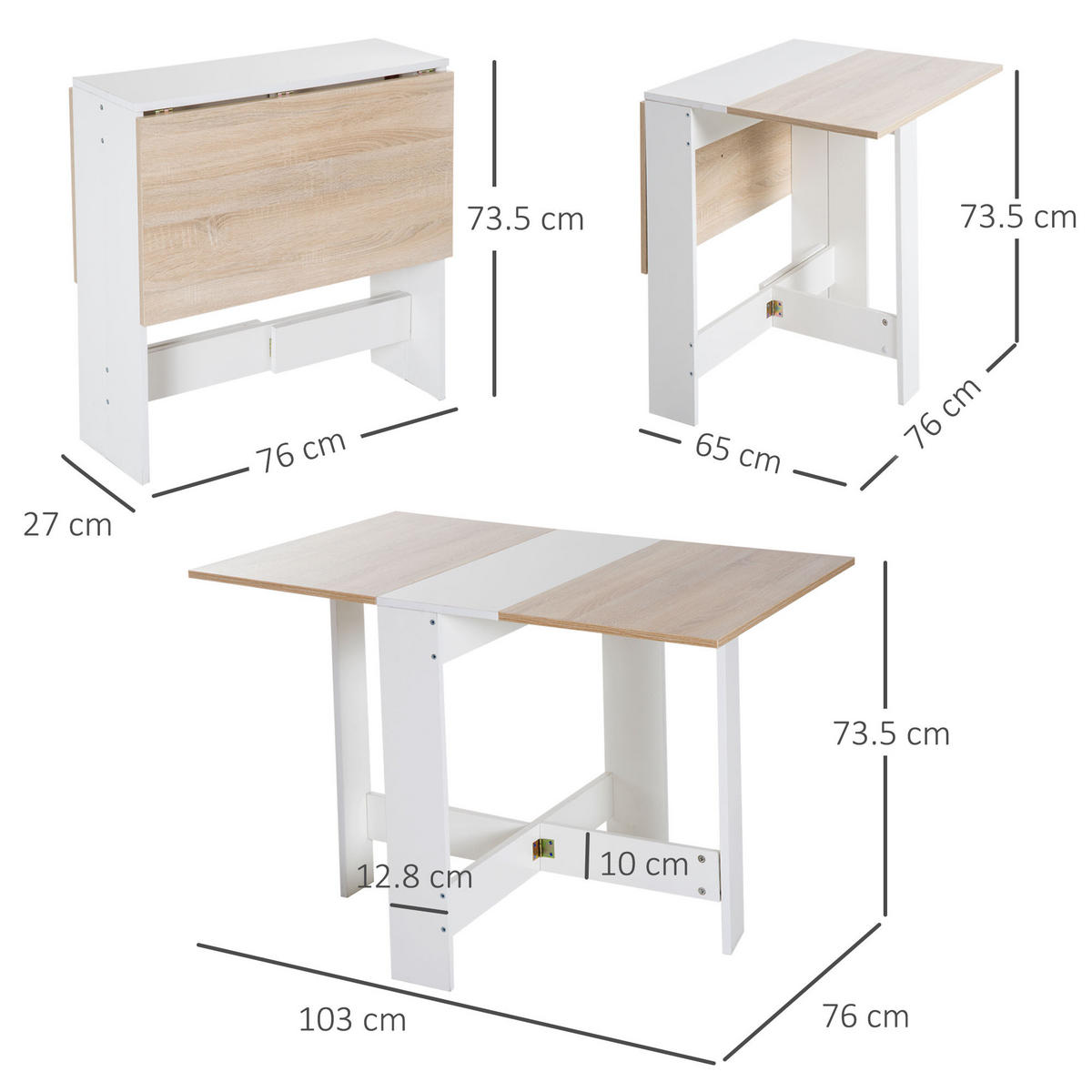 ESSTISCH Weiß, Eiche 1 Stück - Weiß, Kunststoff (103/76/73.5cm) - GiPP