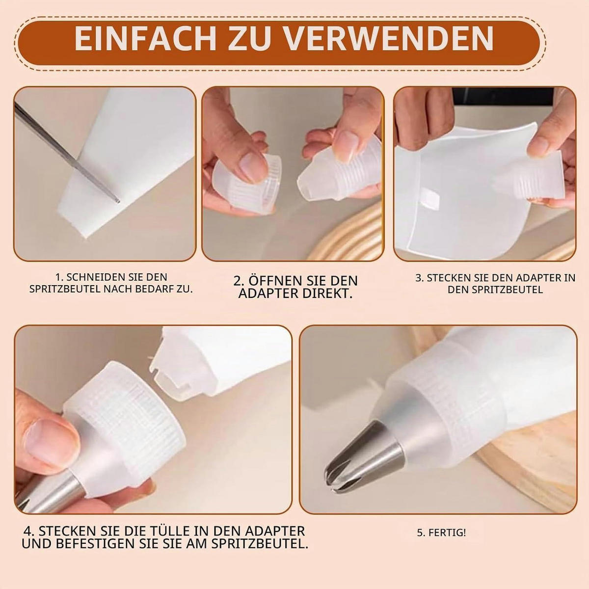 SPRITZBEUTEL Set 9-teilig mit 6 Edelstahl-Tüllen - Weiß, Kunststoff (23/12.8/39cm)