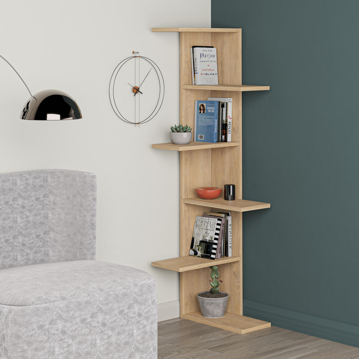 ECK BÜCHERREGAL Saso Eiche 37/141/24 cm - Naturfarben, Holzwerkstoff (37/141/24cm) - Decortie
