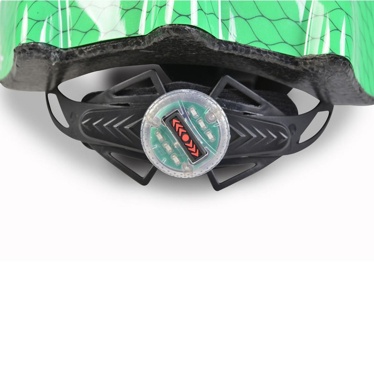 KINDERHELM Y27 Dino grün Größe S 48-54 cm, LED-Beleuchtung, 4 Löcher, einstellbar, EPS-Schale - Grün, Kunststoff (20/26cm)