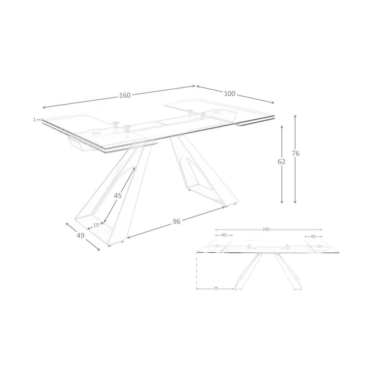 ESSTISCH Rechteckiger ausziehbarer Esstisch aus gehärtetem Glas und taupefarbenem Stahl 160/100/76 cm - Transparent/Goldfarben, Glas (100/160/76cm) - ANGEL CERDA