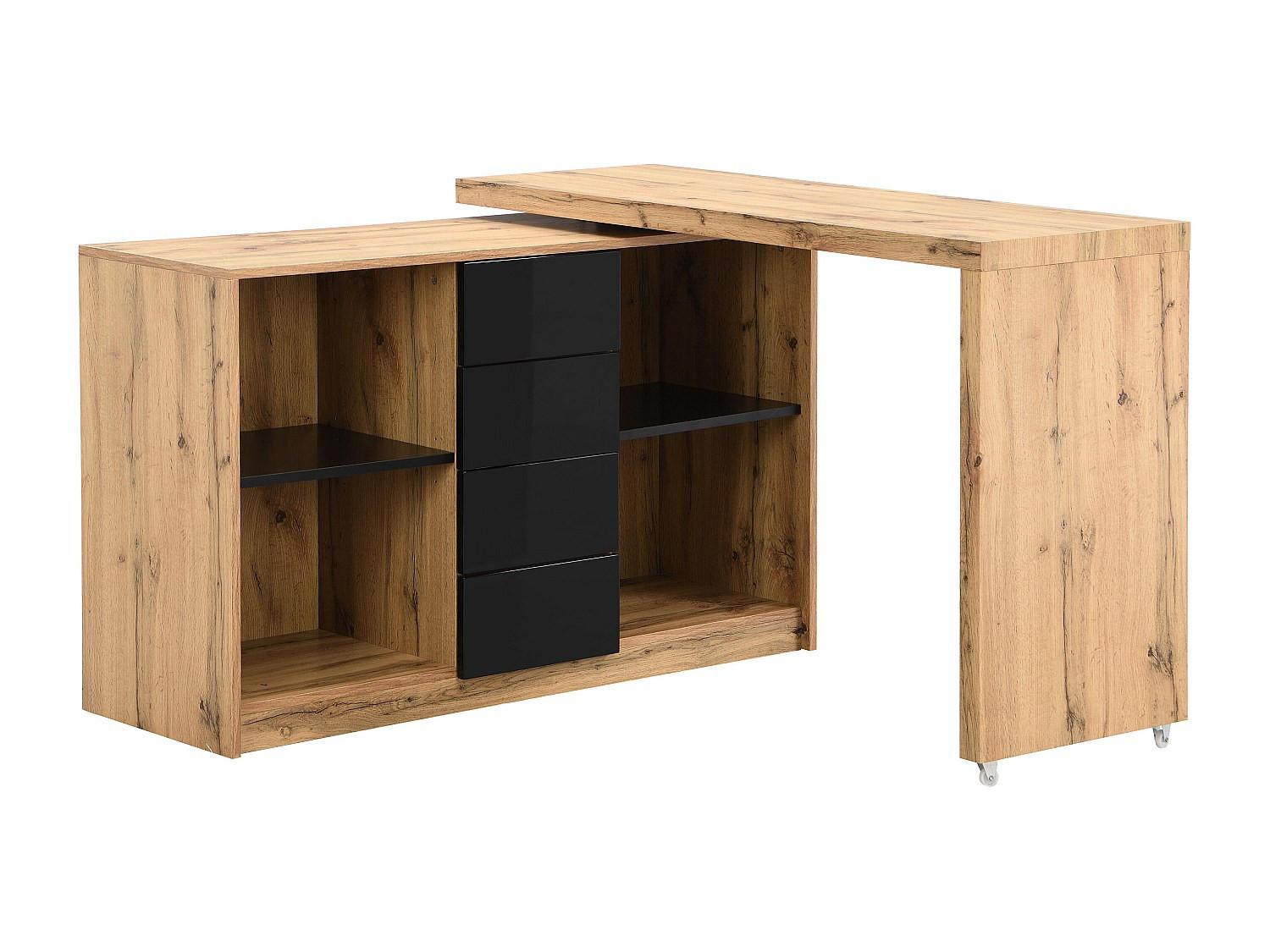 AUSZIEHBARER Schreibtisch mit 360° drehbarer Platte - MDF - Holzfarben & Schwarz - PAVELO - Schwarz, Holz (190/42/76.5cm) - Vente-Unique