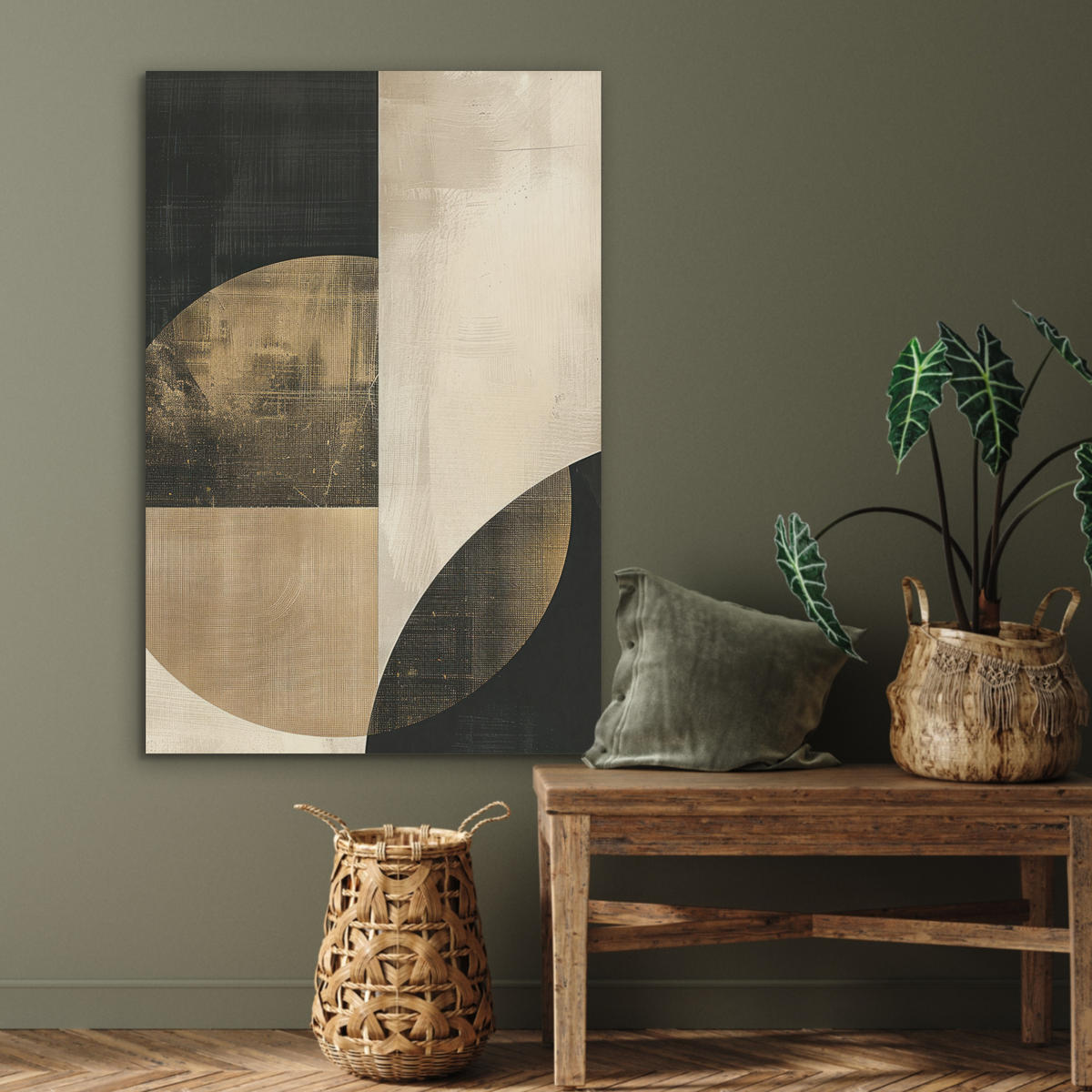 AKUSTIKBILD Abstrakt - Geometrische Formen - Schwarz - Gold Wanddeko 60x90 cm - Ecru, Kunststoff (60/90/0.9cm) - MuchoWow