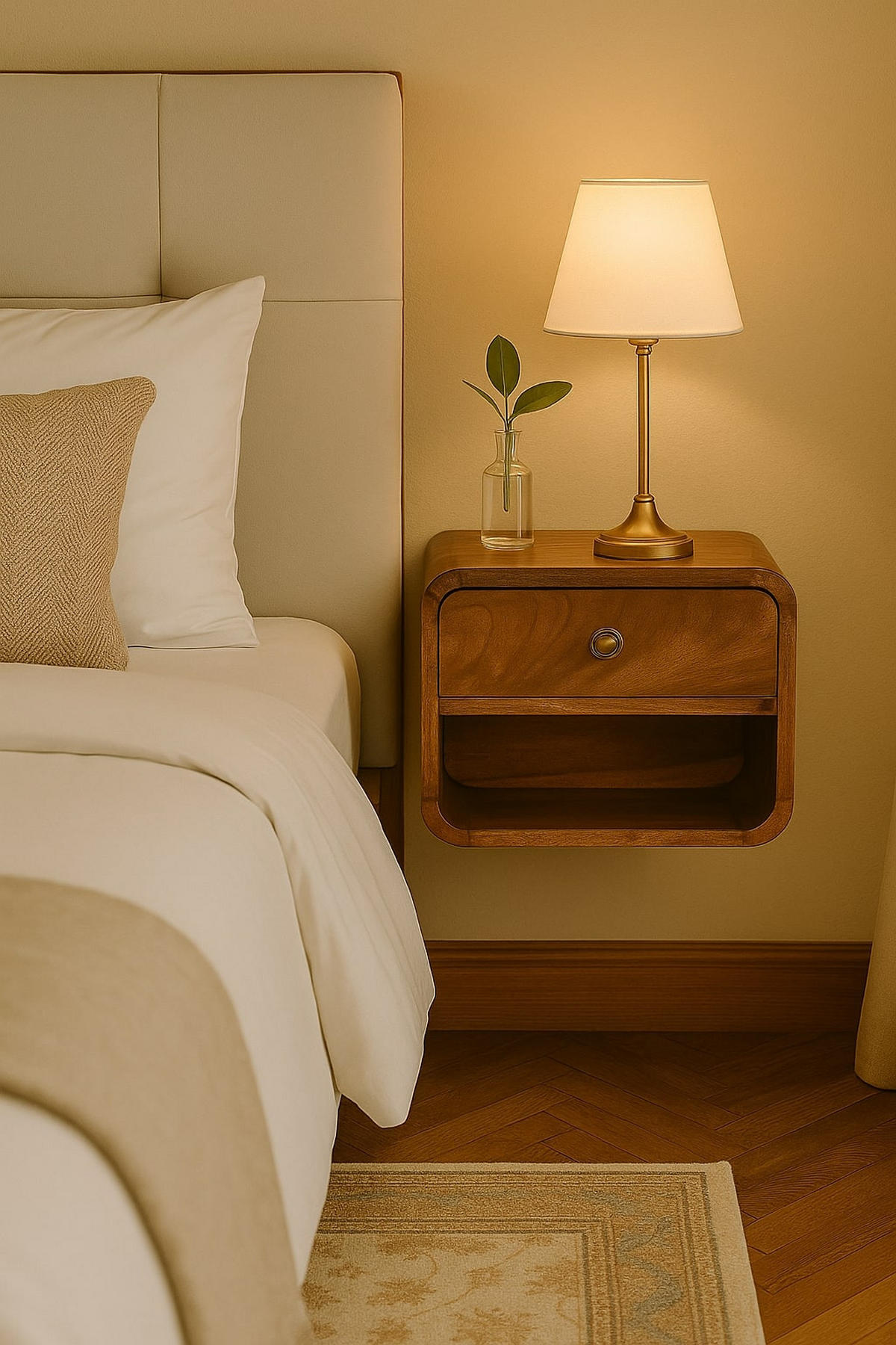 NACHTKASTEN Mini Honigkaramell Wandmontiert, 1 Schublade und Offenes Fach, Dunkelbraun - Messingfarben/Braun, Holz/Metall (30/25/25cm) - Artisan Furniture