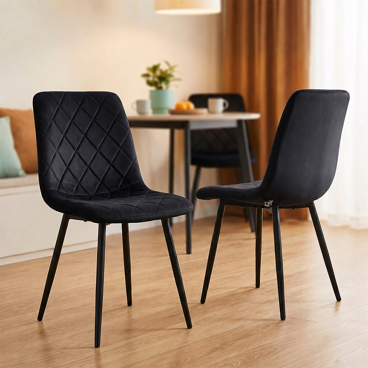 STOL Svart 2-pack sammet metallben - Svart, Trä/Textil (43/86/53.5cm) - Relaxdays