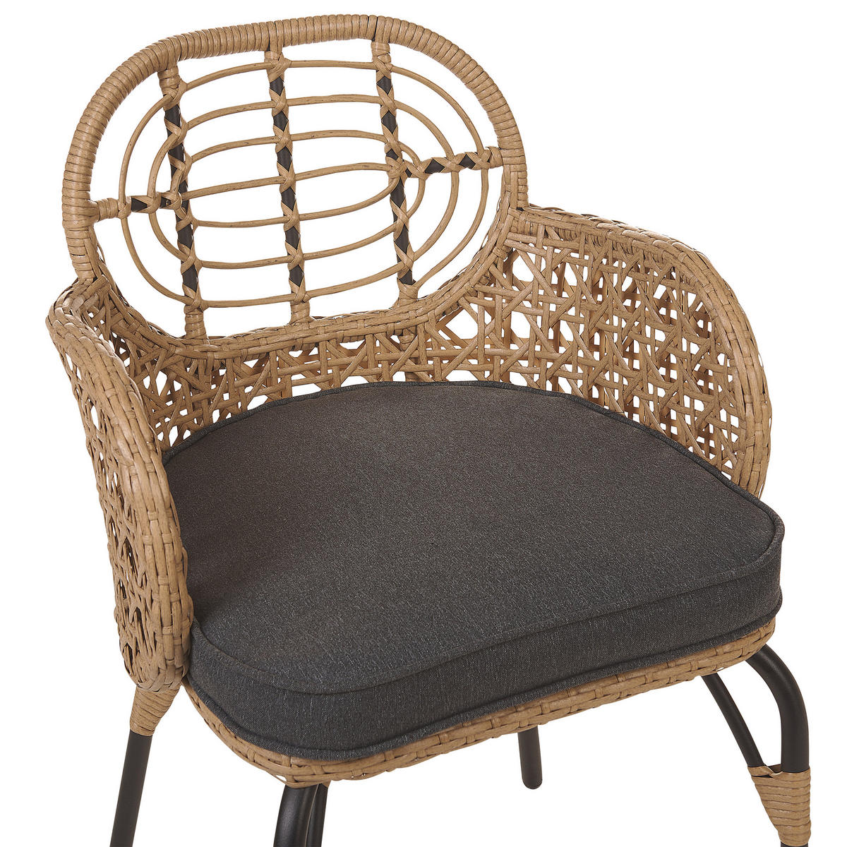 GARTENSTUHL 2er-Set PE Rattan Auflage graphitgrau Pratello - Graphitfarben/Naturfarben, Kunststoff (45/84/49cm) - Beliani