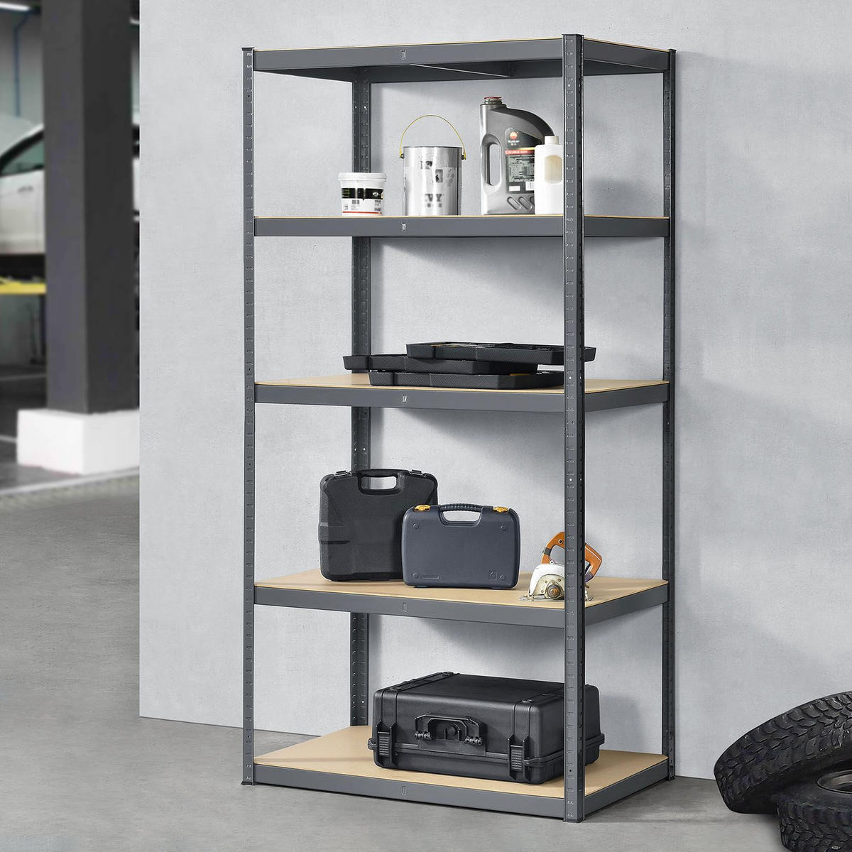 LAGERREGAL Basic grau 200x100x60 cm - Grau, Metall (100/200/60cm) - Juskys