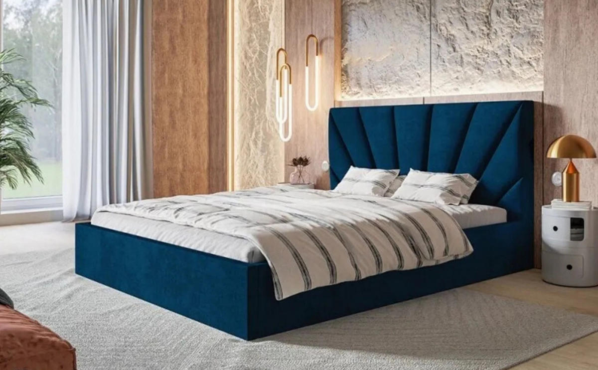 POLSTERBETT SLIM 3 mit Kopfteil, 140x200 cm, Doppelbett mit Bettkasten und Lattenrost aus Holz, Velourstoff, Farbe: Blau - Blau, Holz/Textil (140/200cm) - Sepro Meble