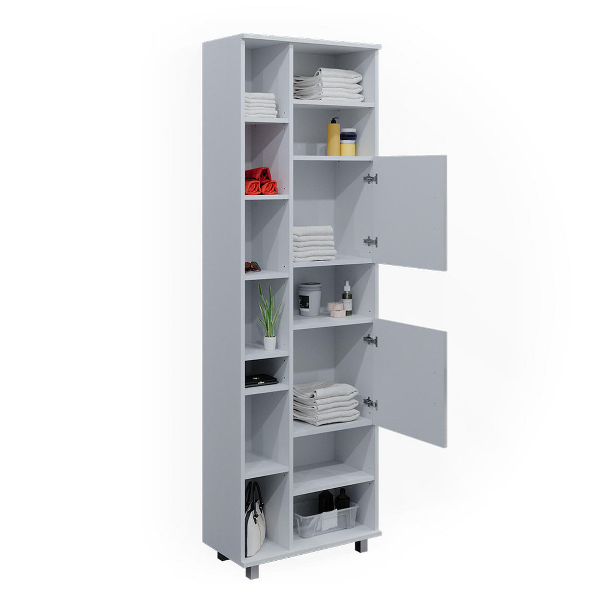 BADSCHRANK Ilias Weiß Hochglanz 60 x 190 cm - Weiß Hochglanz, Holzwerkstoff (60/190/30cm) - Vicco