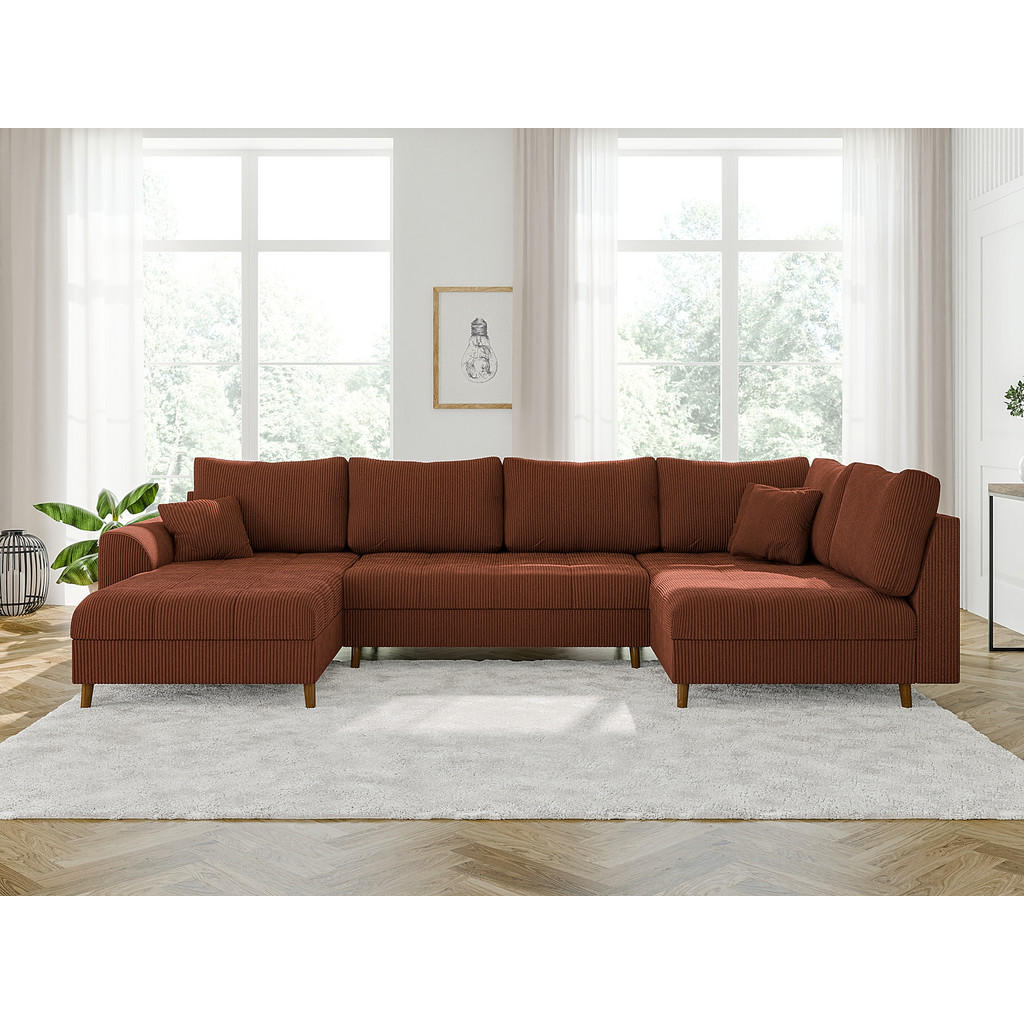 Thumbnail - S-Style Möbel Wohnlandschaft, Terra cotta, Textil, Echtholz, Teilmassiv,Buche, Birke, 6-Sitzer, Füllung: Polyetherschaum...