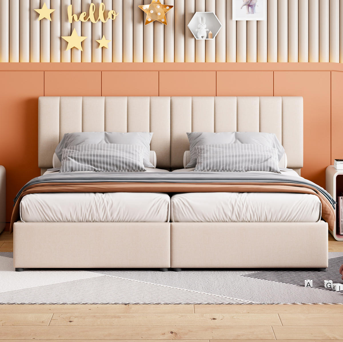 POLSTERBETT 180/200 cm aus Leinen mit Stauraum, Beige - Beige, Textil (180/200cm) - OKMYHOME