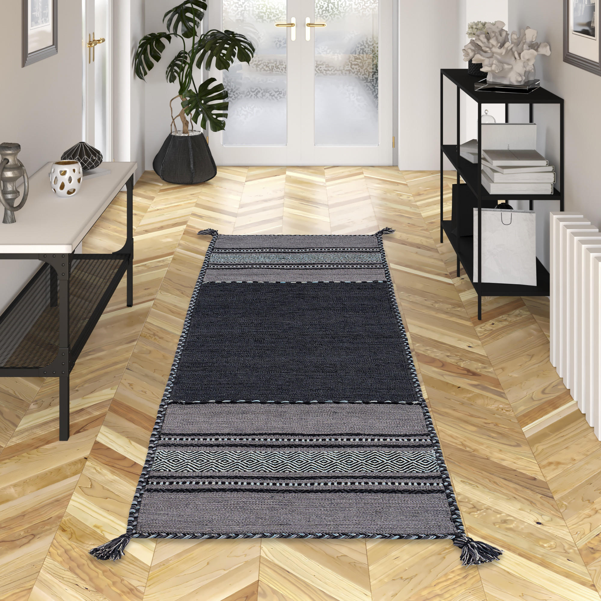 LÄUFER NATUR TEPPICH KELIM NAVARRO - Grau, Textil (90/160cm) - Pergamon