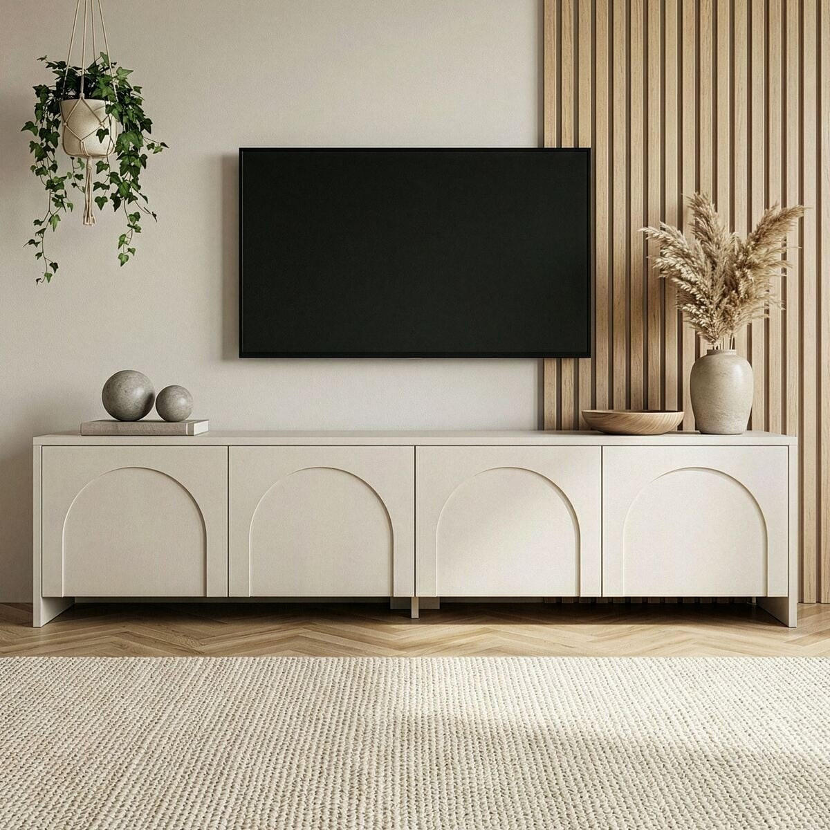 TV-MÖBEL 4 Türen, cremefarben 32/45/180 cm - Beige, Holzwerkstoff (32/45/43cm) - Calicosy