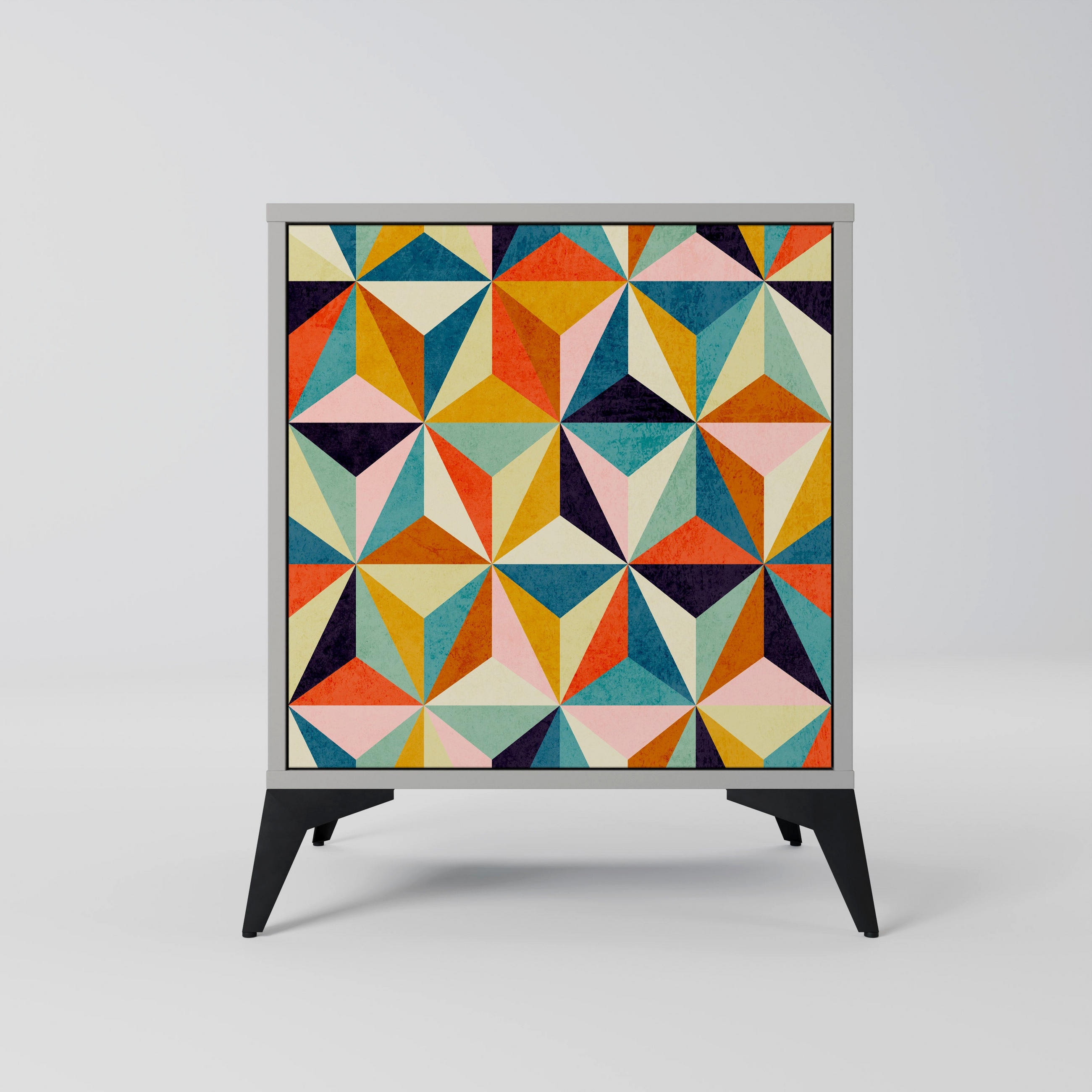 SIDEBOARD TESSELATE TREASURES, Grau, 57,5x42x70,5 cm, Schwarze Metall-Sternfüße - Multicolor/Schwarz, Holzwerkstoff/Metall (57.5/70.5/42cm) - SpaceRebels
