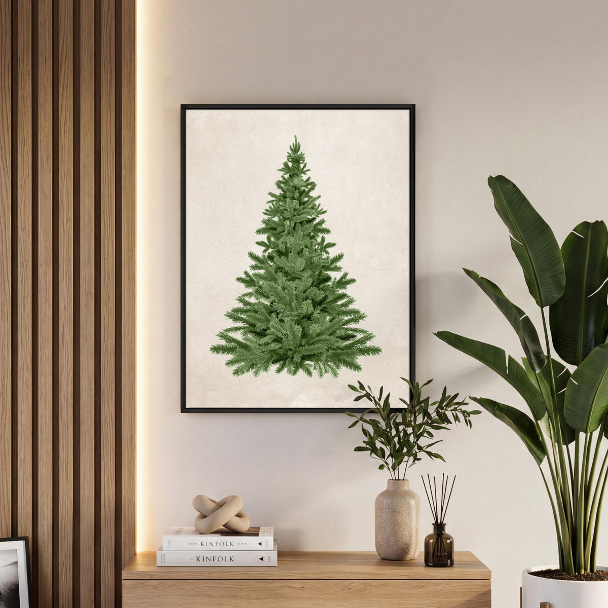 LEINWAND Bilder mit Rahmen - Weihnachtsbaum - Grün - Weihnachten - Feiertage - 50x70 - Olivgrün, Textil (50/70cm) - MuchoWow