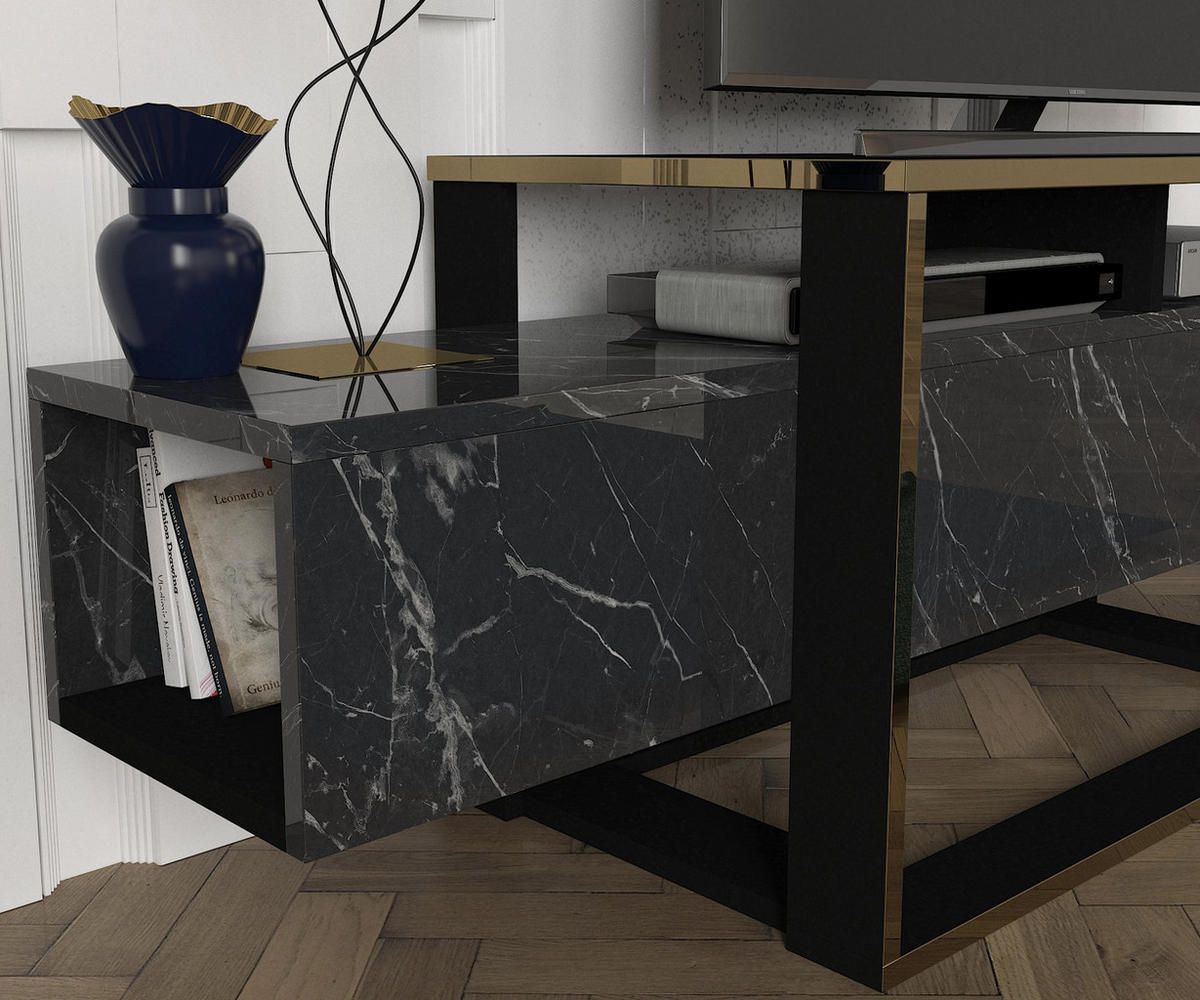 TV-LOWBOARD Bianco Marmor Optik - Schwarz, Holzwerkstoff (160/49.8/46.1cm) - moebel17