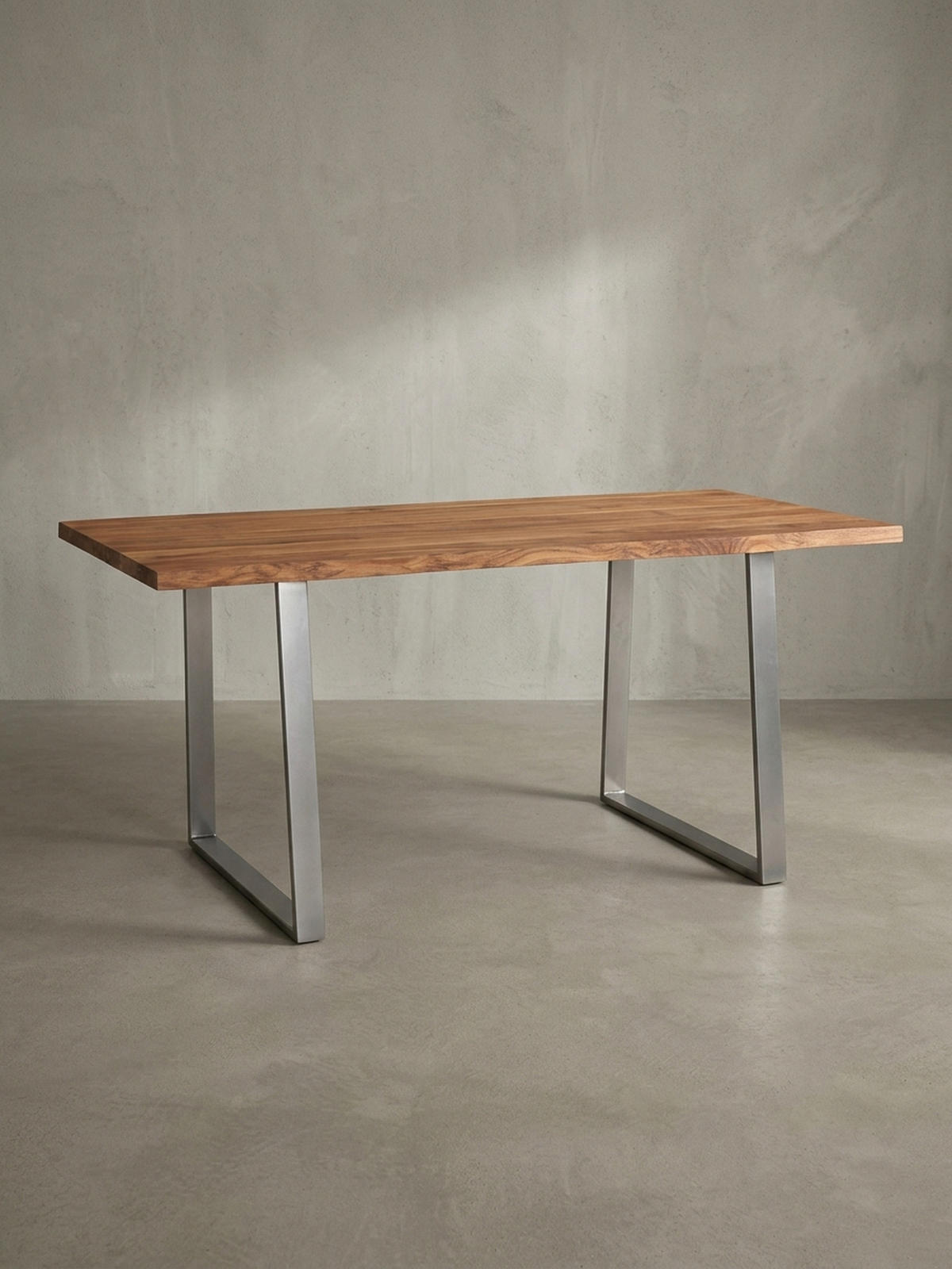 ESSTISCH Massivholz Baumkante Metallgestell Handgefertigt TARN, Goldbraun-Chrom 160x80x76 cm - Chromfarben/Braun, Holz/Metall (80/160/76cm) - KADIMA DESIGN
