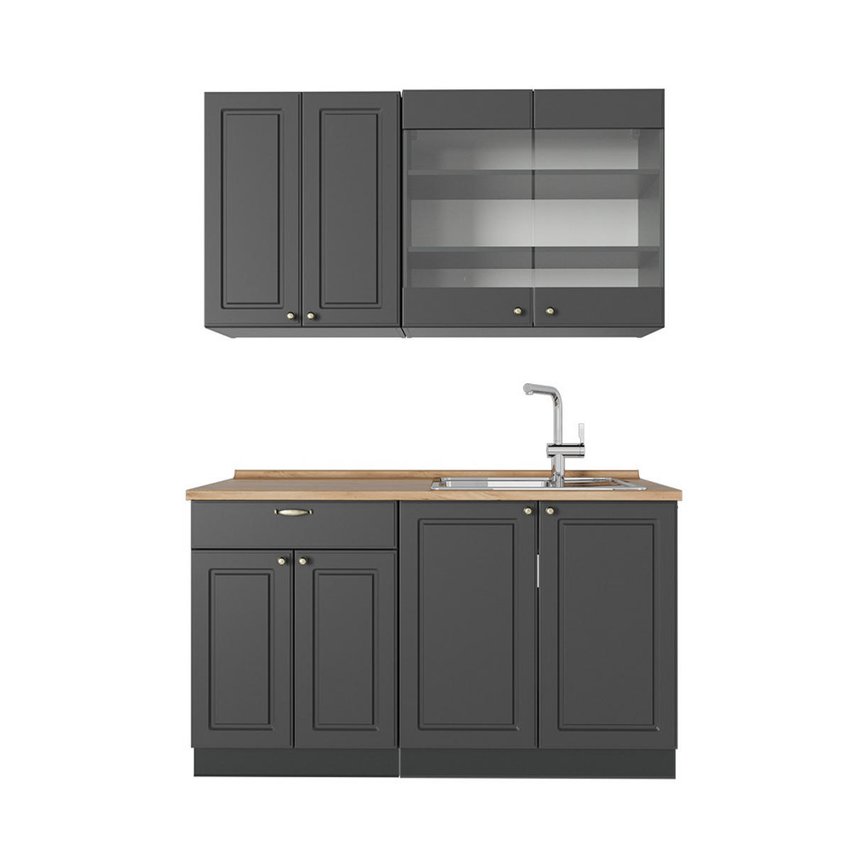 JEDNOTKOVÁ KUCHYNĚ Fame-Line Anthrazit-Gold Landhaus - antracitová, kompozitní dřevo (140/81.6/60cm) - Vicco
