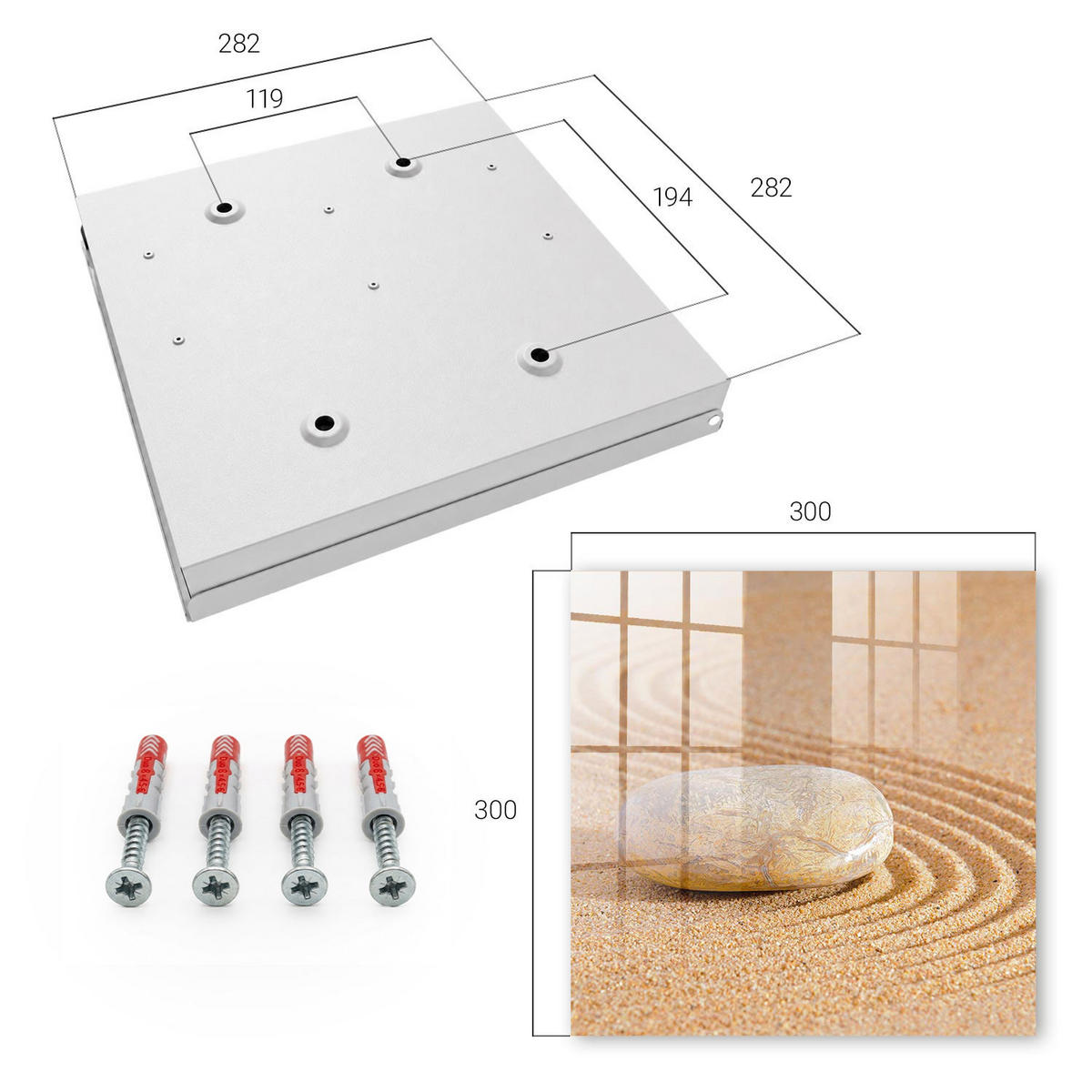 SCHLÜSSELBOX Weiß 30x30 cm – Türöffnung nach rechts - Ein Stein im Sand - Beige, Metall (30/30/5cm) - TULUP