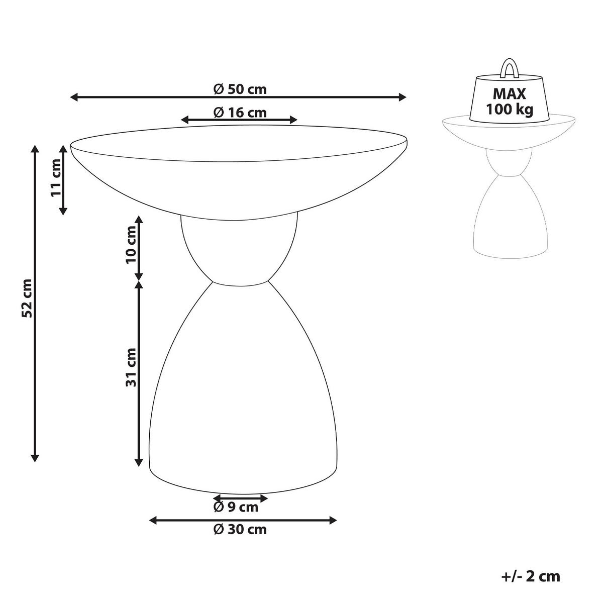GARTENBEISTTELLTISCH Beton cremeweiß Terrazzo Optik rund 50 cm Caffi - Weiß, Stein (50/50/52cm) - Beliani