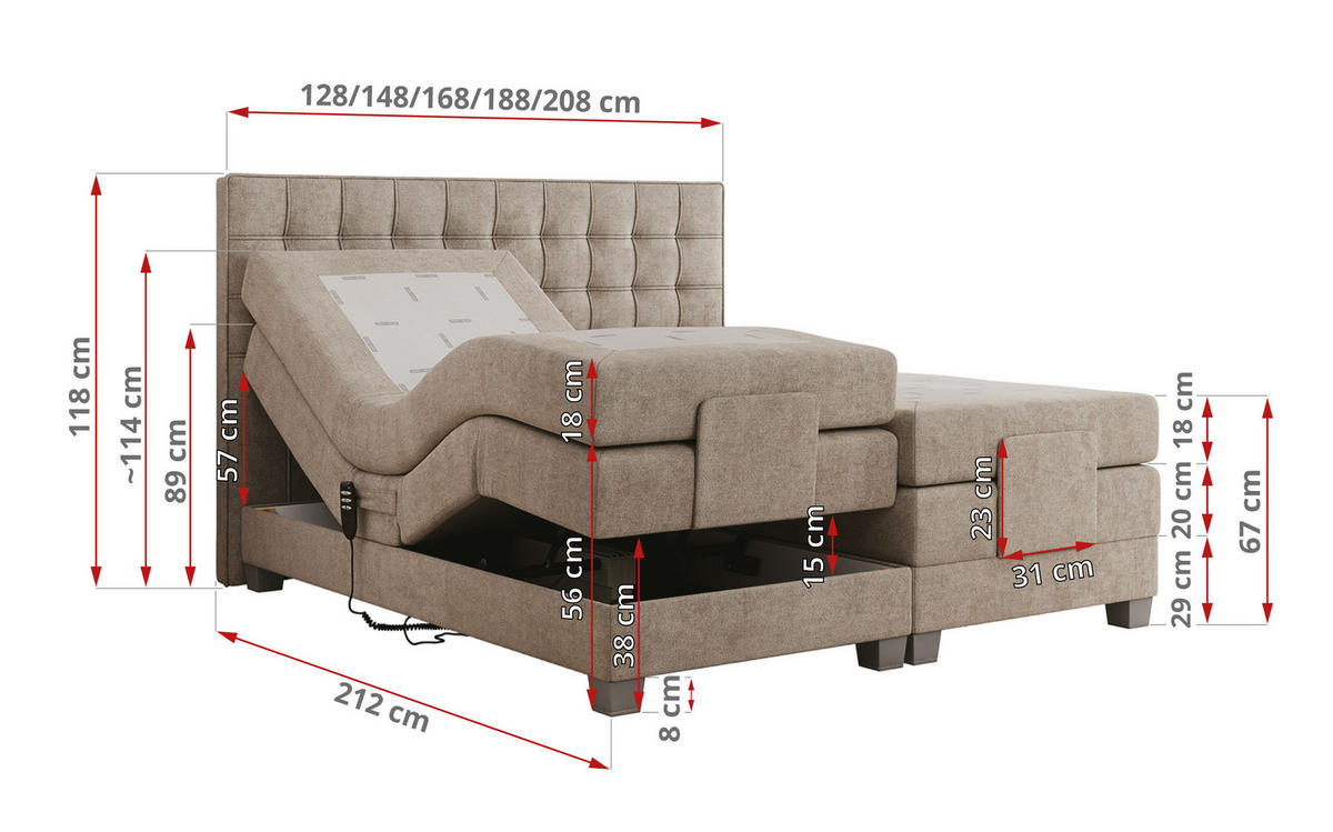 BOXBETT ELEKTRO 140/200 Beige Struktur - H3 - Beige, Holz/Textil (140/200cm) - MKS