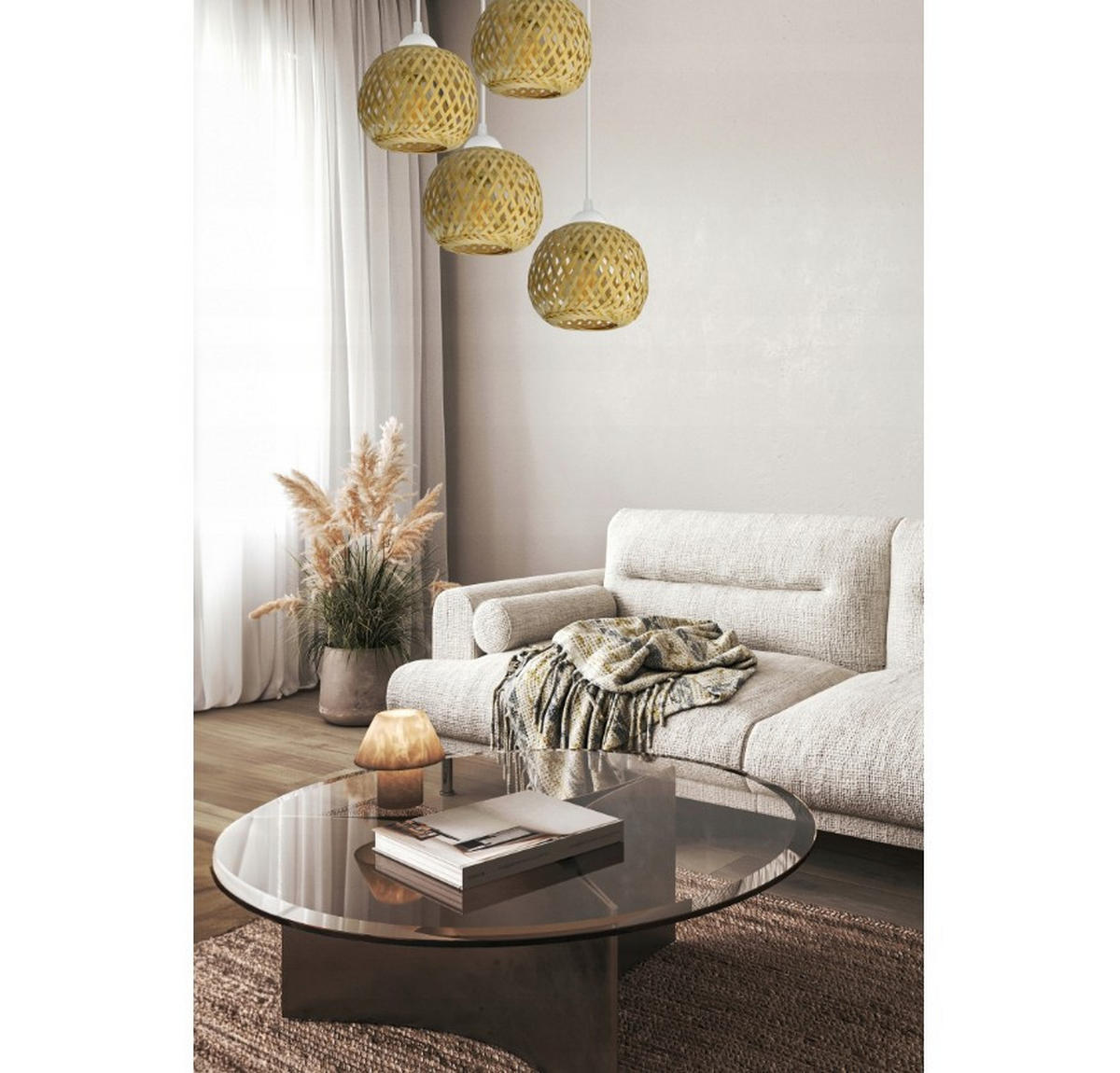 PENDELLEUCHTE BOHO - Beige/Weiß, Glas/Metall (34/34/100cm) - kiki design