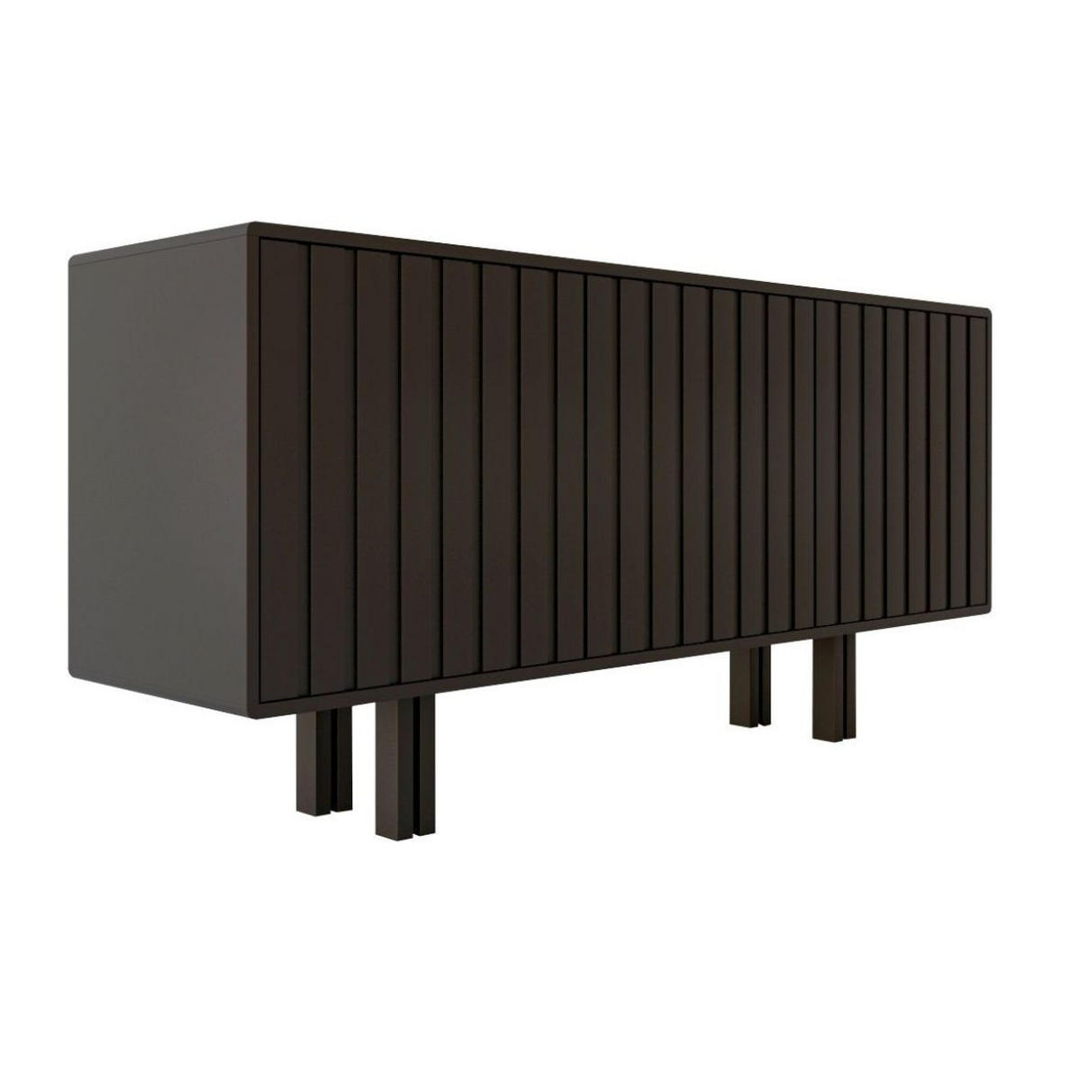 SIDEBOARD Vigge, Schwarz, Push-To-Open System , Lamellen Effekt - Schwarz, Holzwerkstoff/Buchenholz (149/73/40cm) - Skandica
