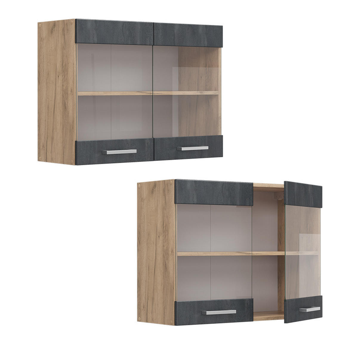 KÜCHENGLASSCHRANK R-Line Schwarz Beton 80 cm - Honigeiche/Eiche Wotan, Holzwerkstoff (80/60/31cm) - Vicco