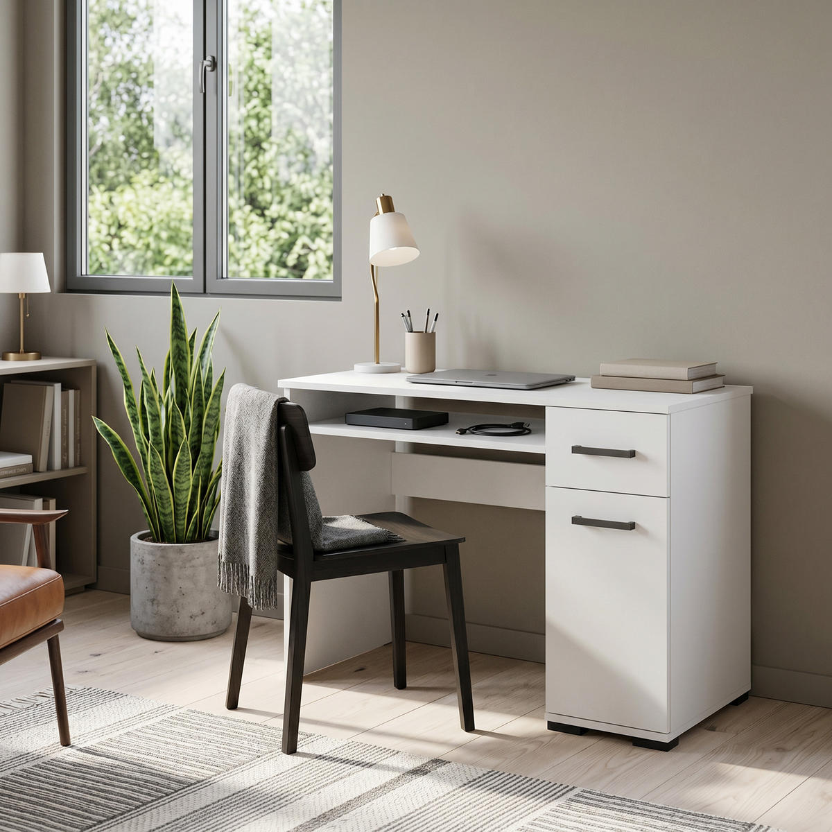 SCHREIBTISCH ALBANO 105x56x75 cm Bürotisch Computertisch, Weiß - Weiß, Holzwerkstoff (56/105/75cm) - MASSENO