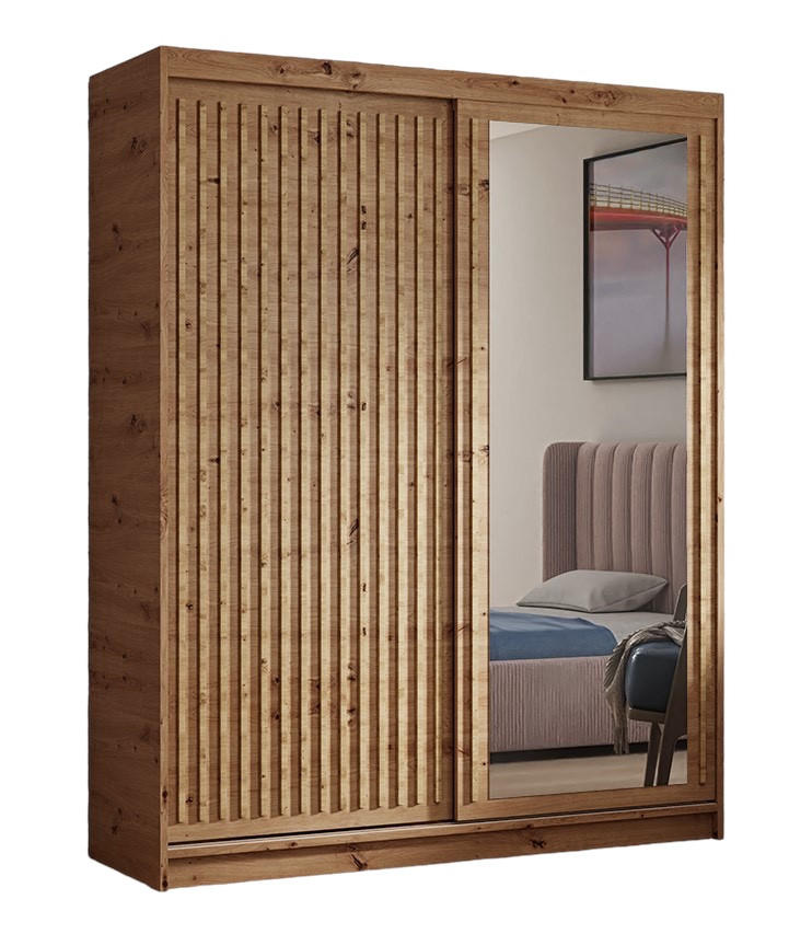 SCHWEBETÜRENSCHRANK Dora 120 cm mit Lamellen und Spiegel 2-türig, artisan, Lamelle artisan - Eiche Artisan, Kunststoff (120/205/60cm) - Margaret Hadas24