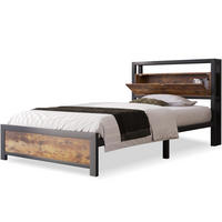 JUGENDBETT 90/200 cm aus Metall und Holzwerkstoff mit Stauraum-Kopfteil Natur/Schwarz - Naturfarben, Metall (90/200cm) - Modenvie