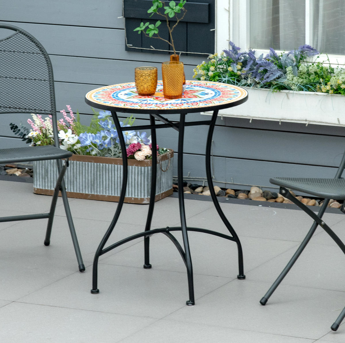 LOUNGETISCH Ø60/71 cm Rot aus Metall mit Mosaikplatte - Naturfarben, Metall (60/60/71cm) - OKMYHOME