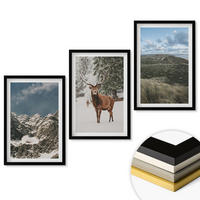 WANDBILDER 3er-Set - 40x60 cm Schwarzer Rahmen - Berge, Schnee, Hirsche, Waldlandschaft - Schwarz, Kunststoff (40/60cm) - ArtPrintCave