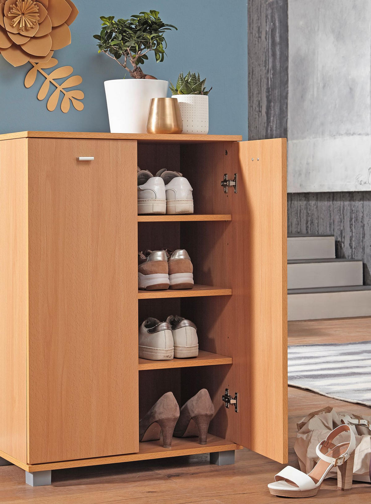 SCHUHSCHRANK Holz mit 4 Fächern und 2 Türen, Braun 60x35x90 cm - Braun, Kunststoff (60/90/35cm) - KADIMA DESIGN