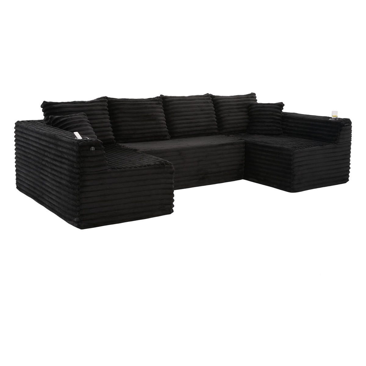 WOHNLANDSCHAFT Schwarz 320/155/88 cm 6-Sitzer mit Getränkehaltern - Schwarz, Textil (320/88/155cm) - PANGIVO