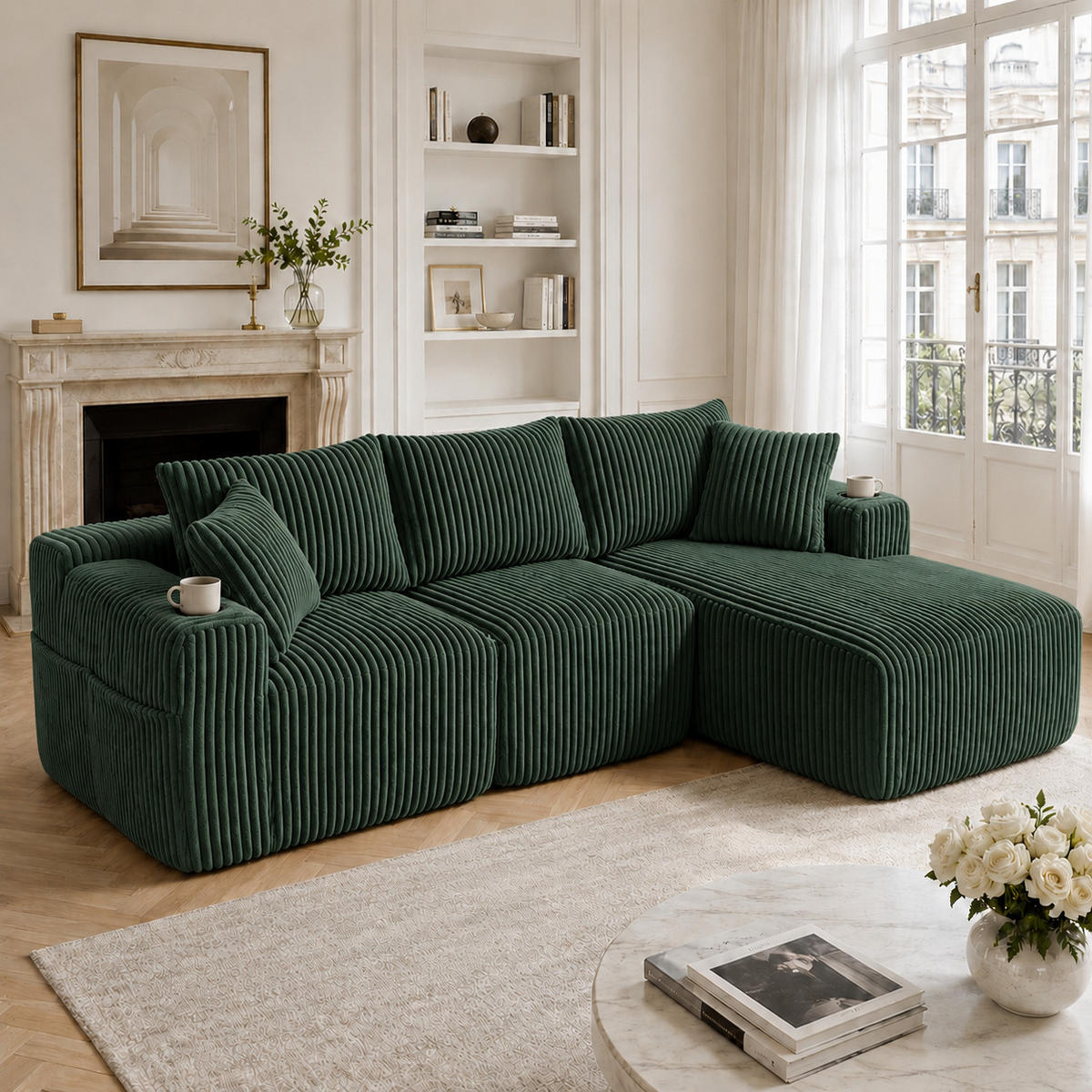 ECKSOFA DE-33671 modular mit Chaiselongue Smaragdgrün - Grün, Metall (257/160cm) - ComfortXL