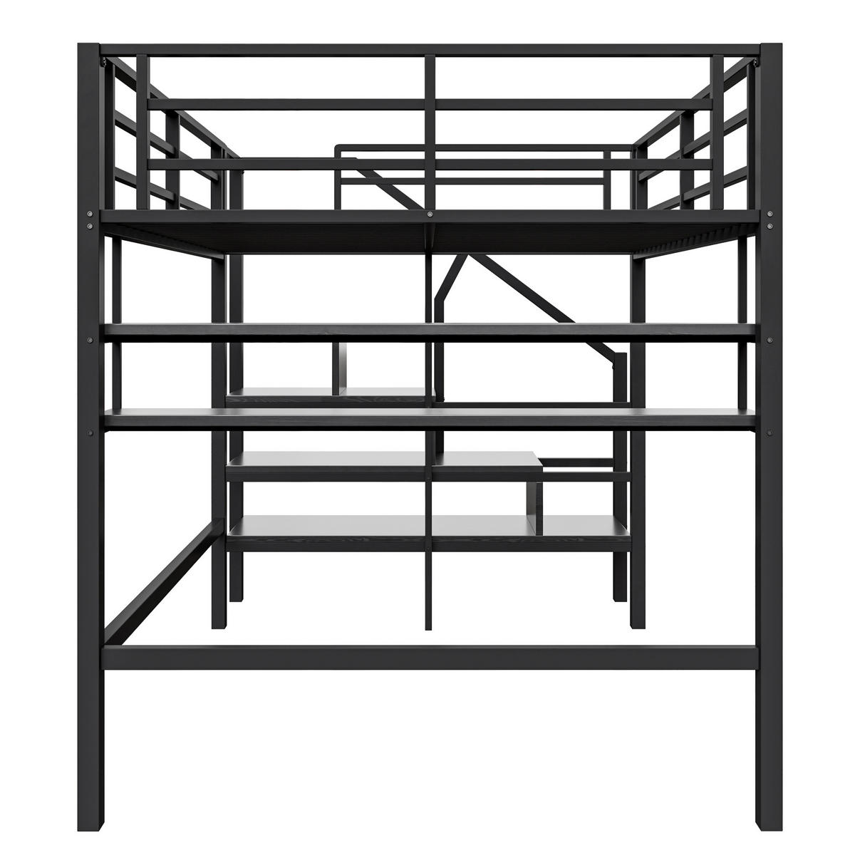 HOCHBETT 140x200cm Schwarz Einlegeböden Stauraumleiter Geländer - Schwarz, Metall (140/200cm) - FLIEKS