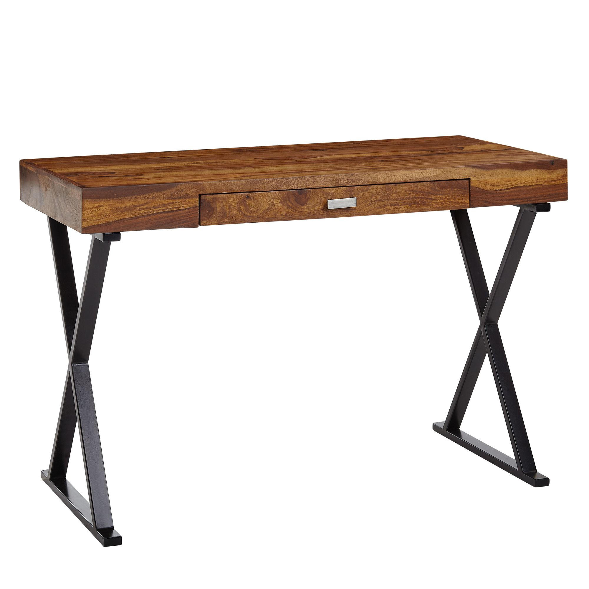 SCHREIBTISCH Massivholz X-Gestell Schublade, Schwarz 120x55x78 cm - Schwarz, Holz/Metall (55/120/78cm) - KADIMA DESIGN