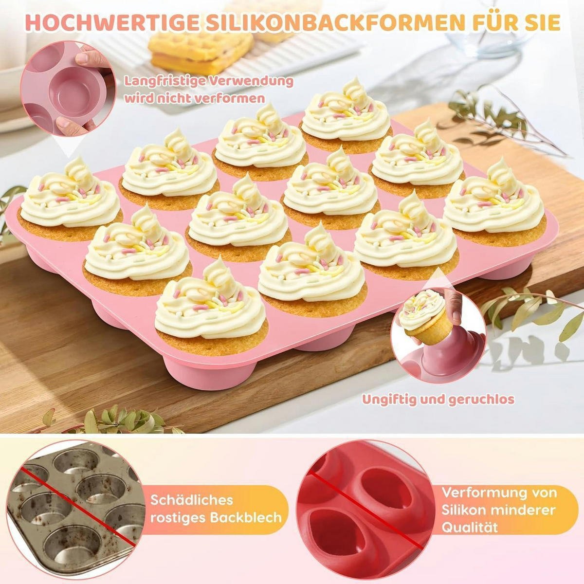 MUFFIN Backform 2-teiliges Set Silikon Rosa - Rosa, Kunststoff (22/2.8/29.5cm)