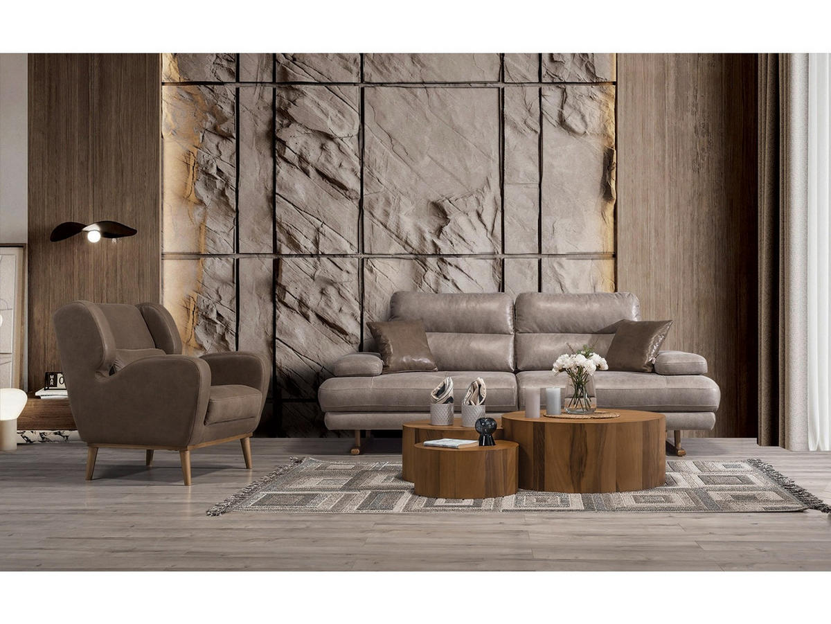 SOFA Quatro 3-Sitzer Nubuk Taupe - Taupe, Holz/Textil (240/90/105cm) - Villa Möbel