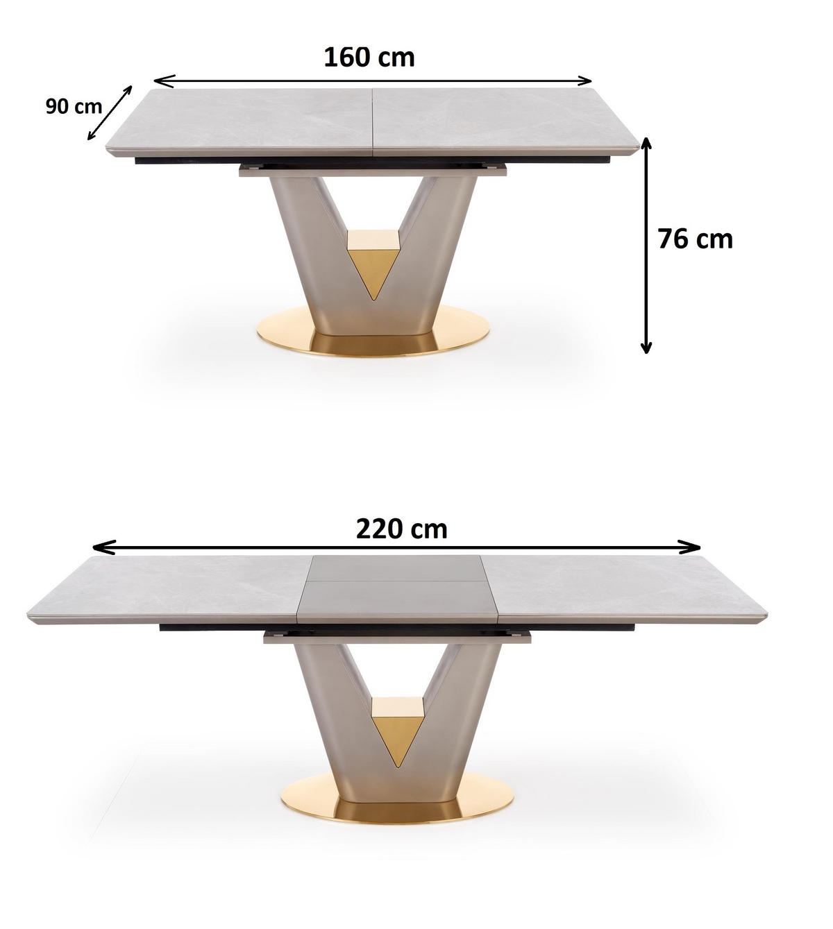 ESSTISCH rechteckig ausziehbar Grau Marmor Gold - Goldfarben/Grau, Holzwerkstoff (90/160/76cm) - designimpex