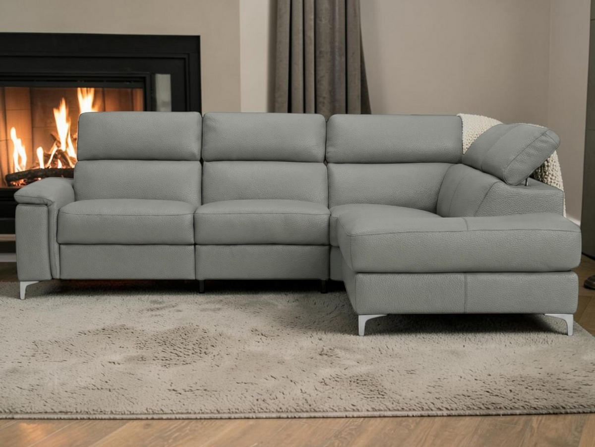 ECKSOFA Avenger Echtleder Perlgrau - Hellgrau, Leder/Metall (271/81/224cm)