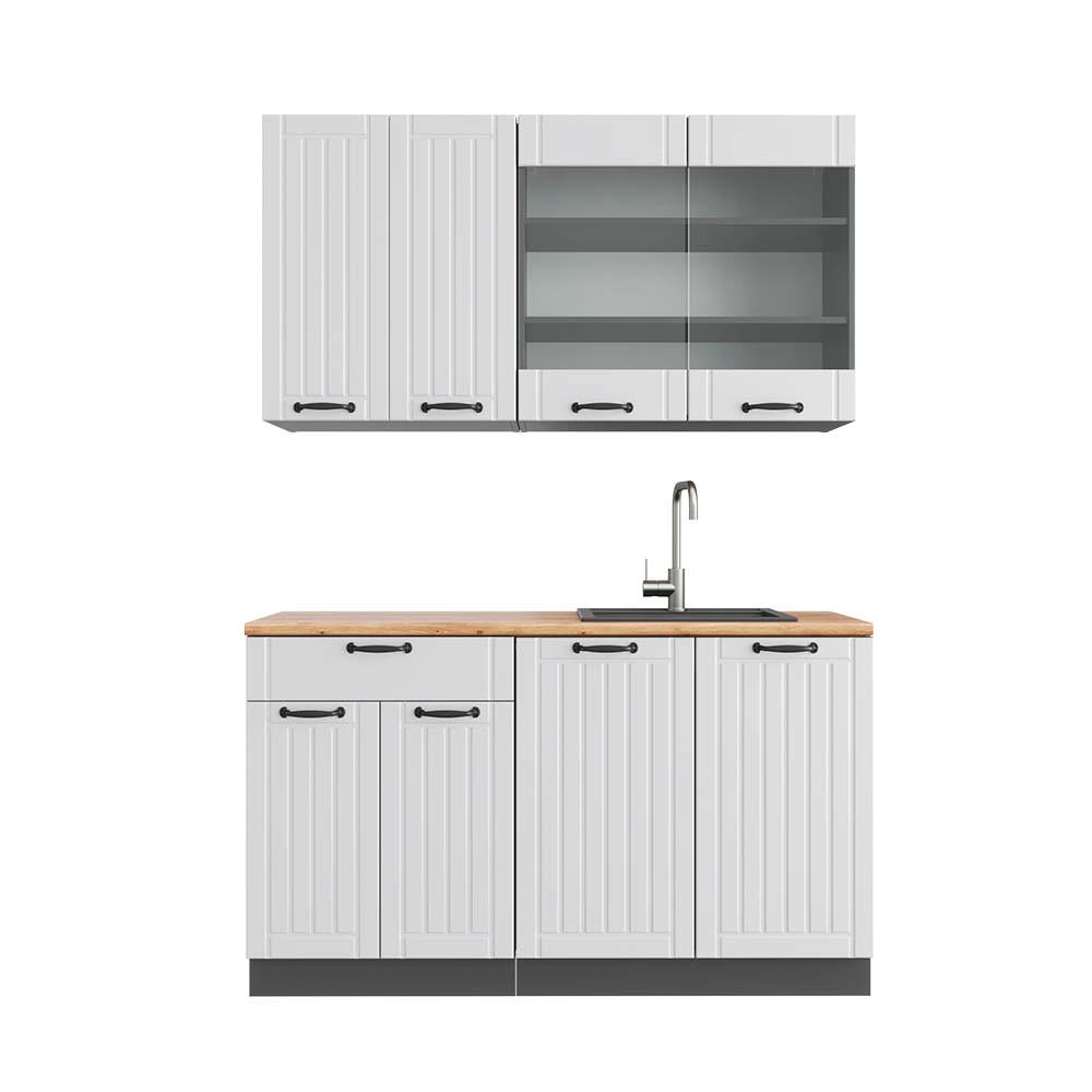 SINGLEKÜCHE Fame-Line Weiß Landhaus/Anthrazit 140 cm, AP Eiche - Anthrazit/Creme, Holzwerkstoff (140/81.6/60cm) - Vicco