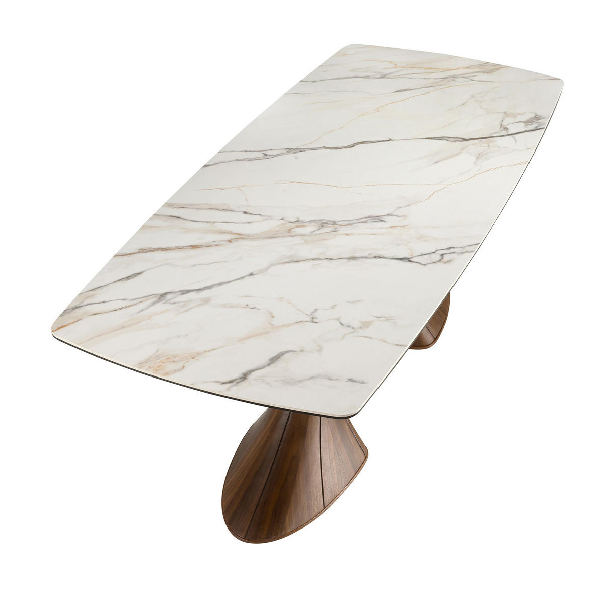 ESSTISCH Ovaler Esstisch in Fassform aus Porzellanmarmor und Nussbaum Ø200/90/75 cm - Hellbraun/Walnussfarben, Keramik/Holz (90/200/75cm) - ANGEL CERDA