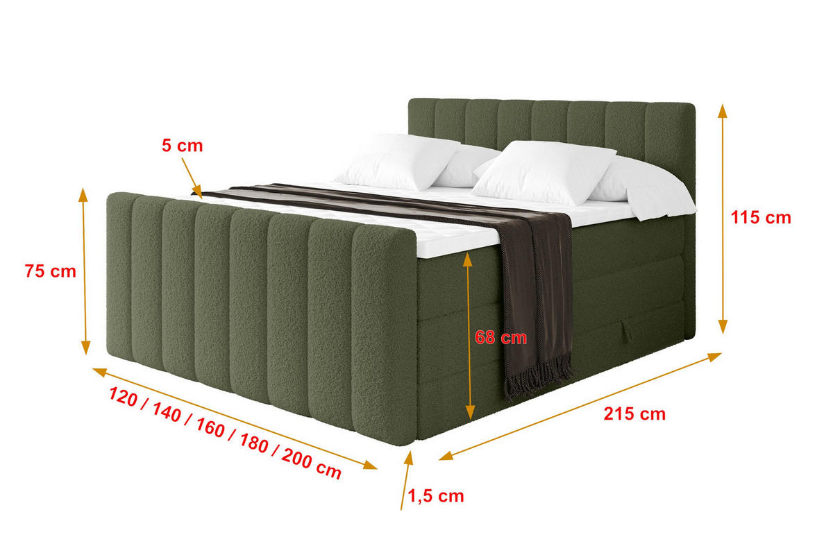 BOXSPRINGOVÁ POSTEL s matrací H3/H4 - OTTA-Z KING - 160x200 cm Zelená - zelená barva, kompozitní dřevo (160/200cm) - ALTDECOR