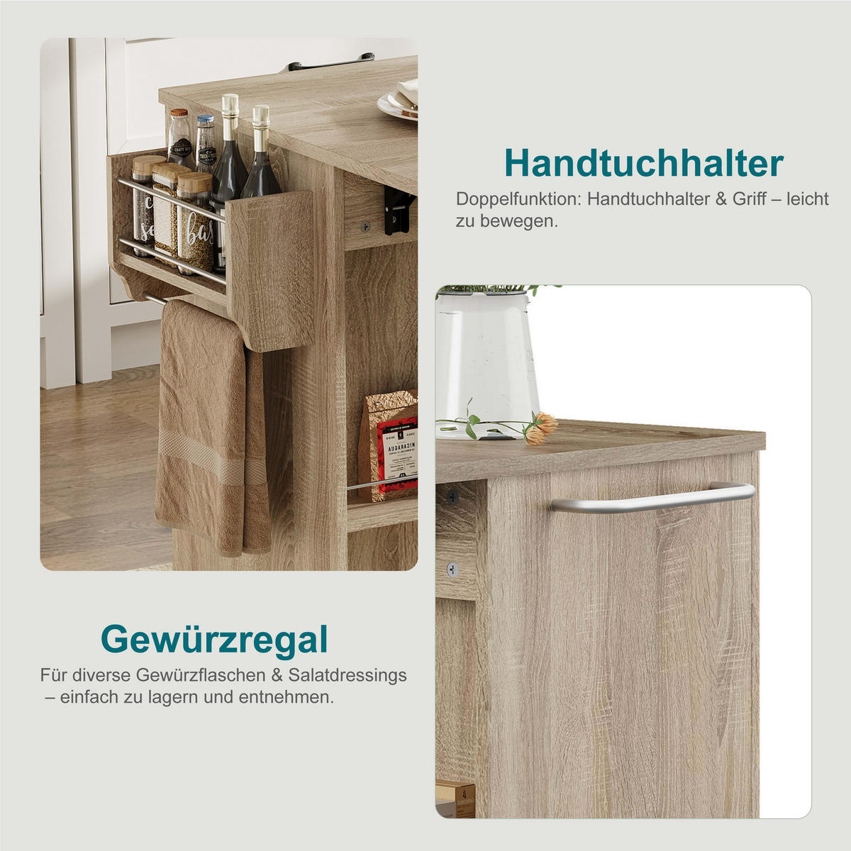 KÜCHENINSEL 136.5/67.5/92.8 cm Natur mit 1 Schubladen und Schrank - Naturfarben, Holz/Holzwerkstoff (136.5/92.8/67.5cm) - Oxeza