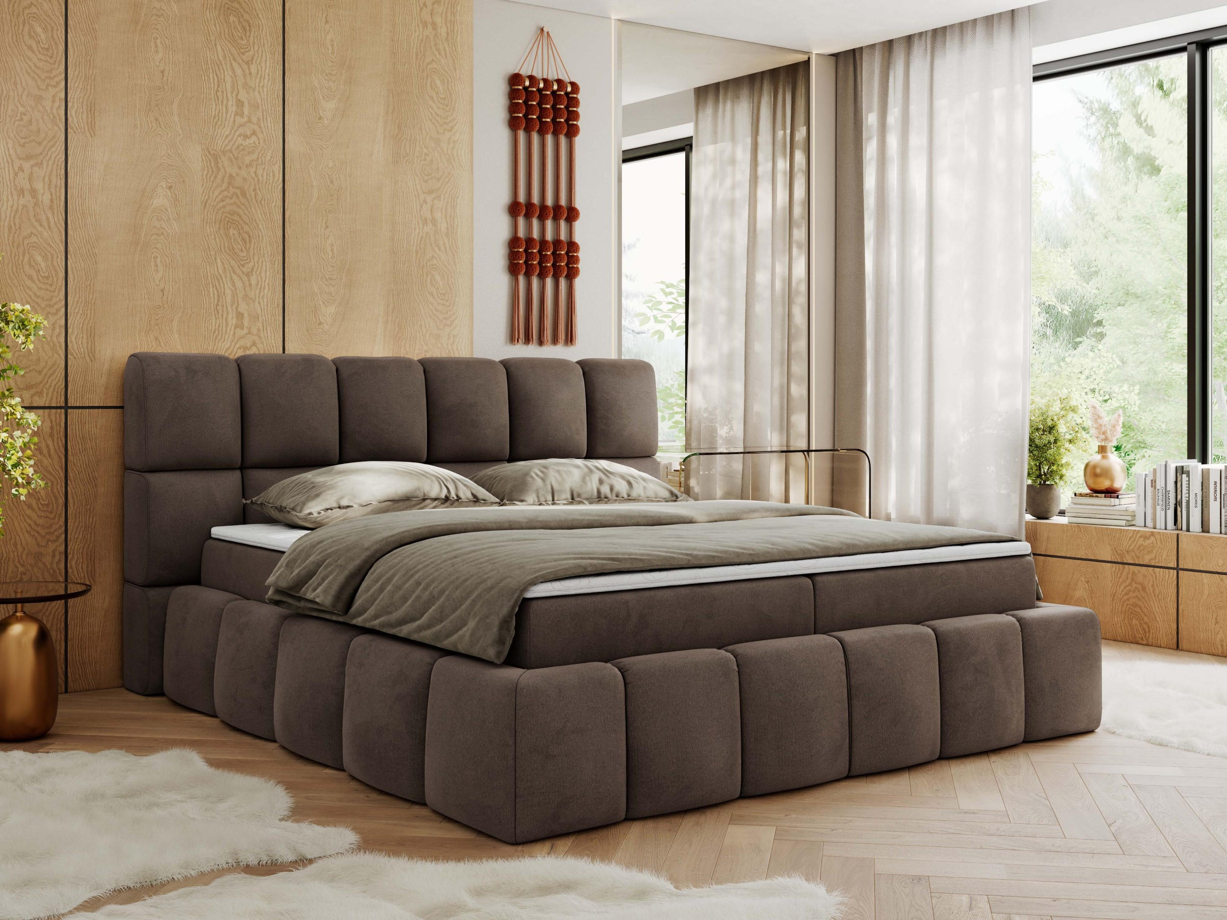 BOXBETT NIRA 120/200 - Braun Velvet - H3 - Braun, Holz/Textil (120/200cm) - MKS
