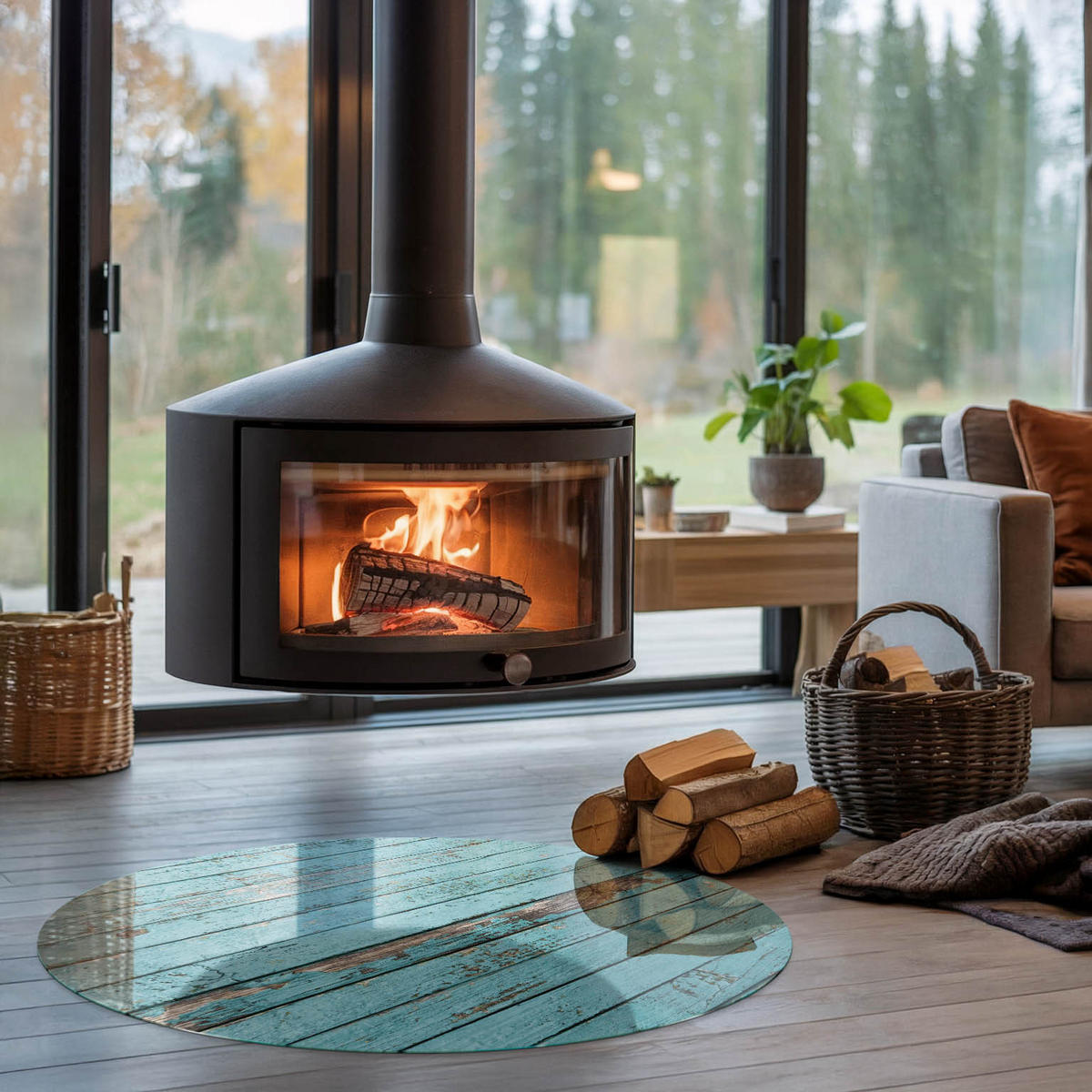 GLASPLATTE für Kamin Ø 100 cm - Türkis, Glas (100/100/0.4cm) - TULUP